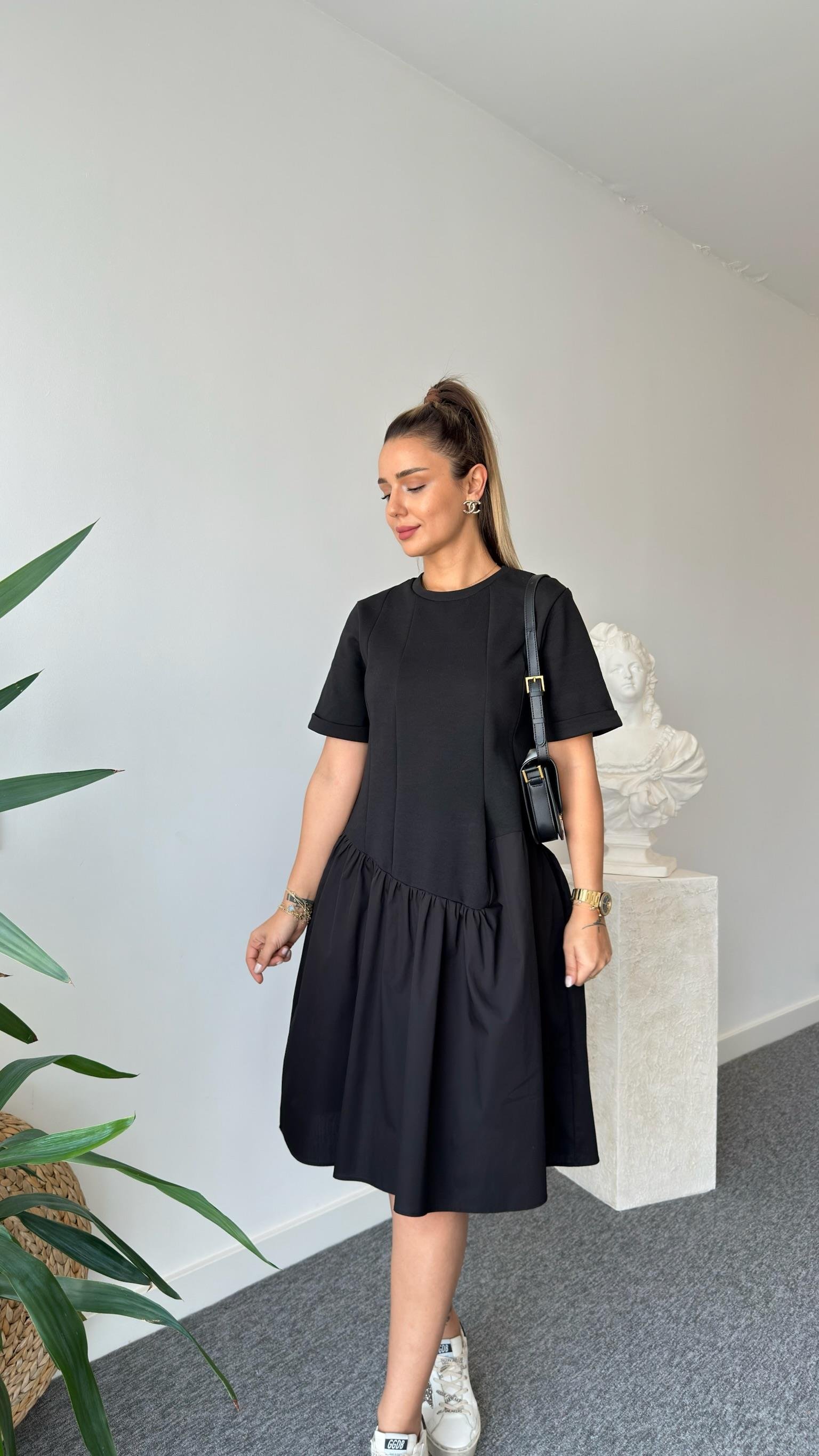 Siyah Ronse Marka Model Garnili Elbise 