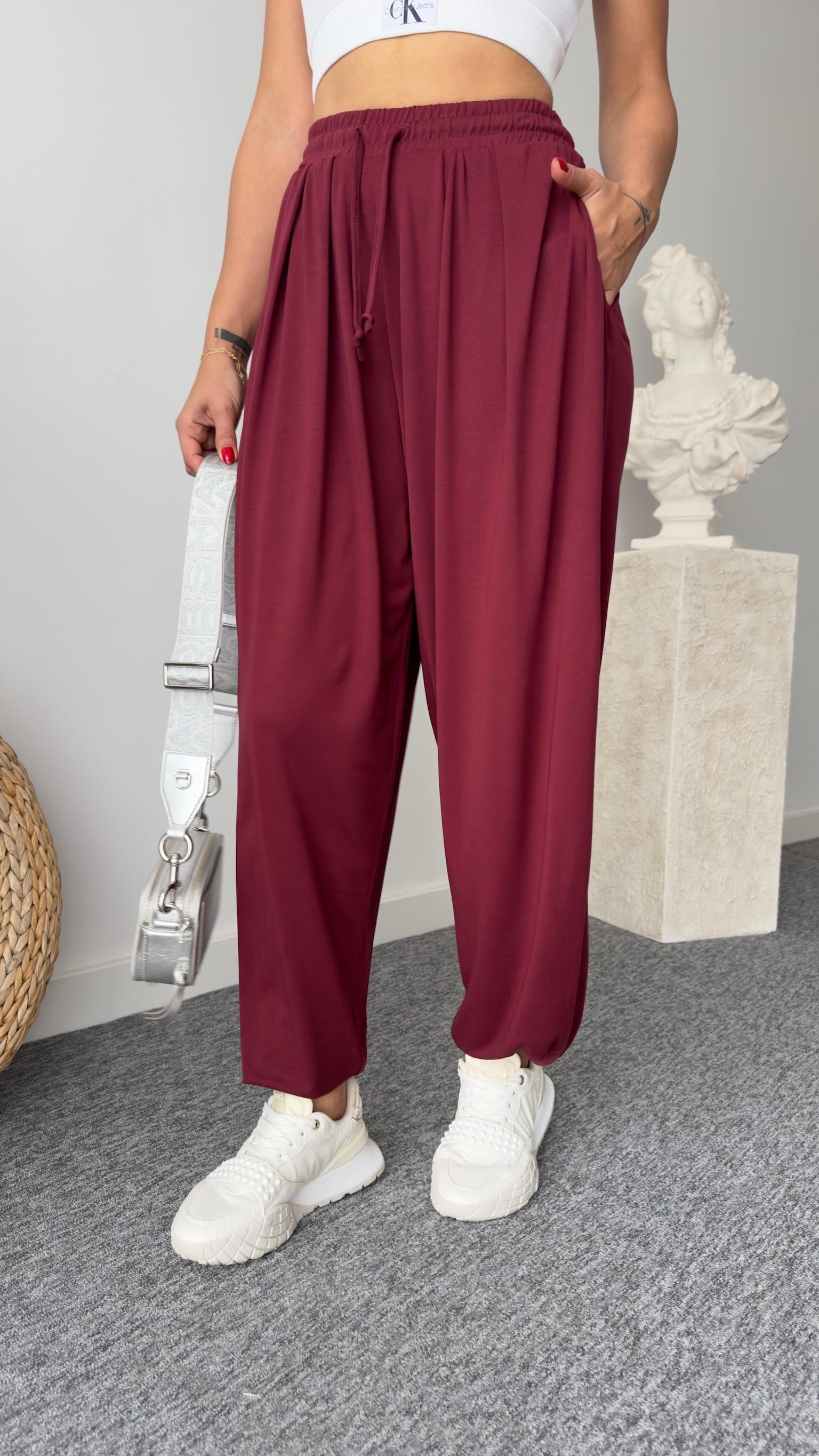 Bordo Pile Detaylı Oys Pantolon