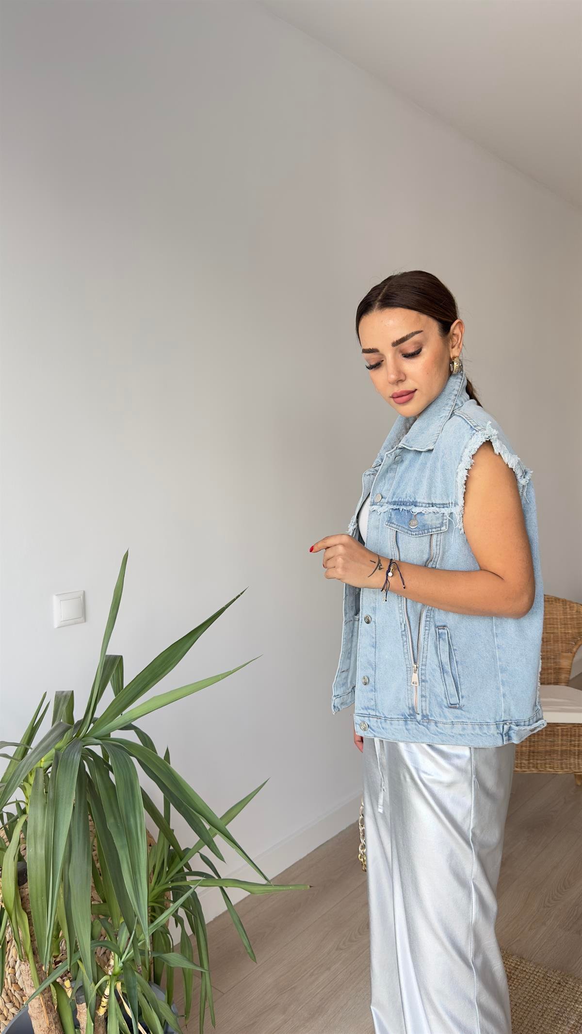 Lüks Marka Model Fermuar Detay Kot Yelek