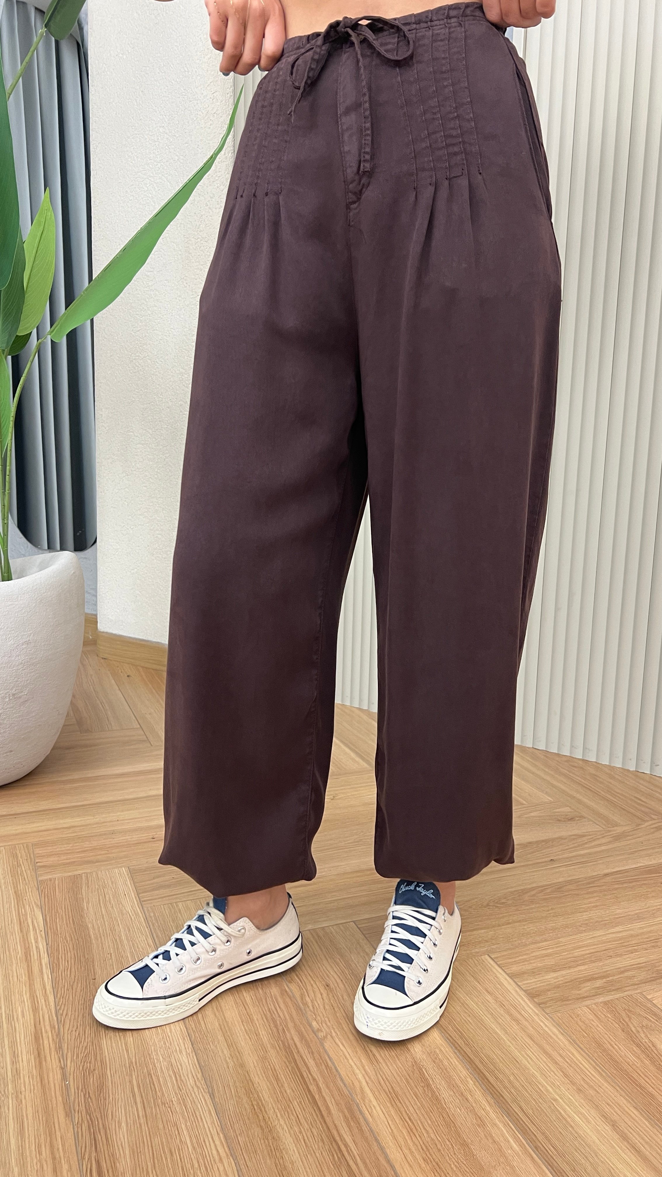 Kahve Tecla Pile Detaylı Şalvar Pantolon