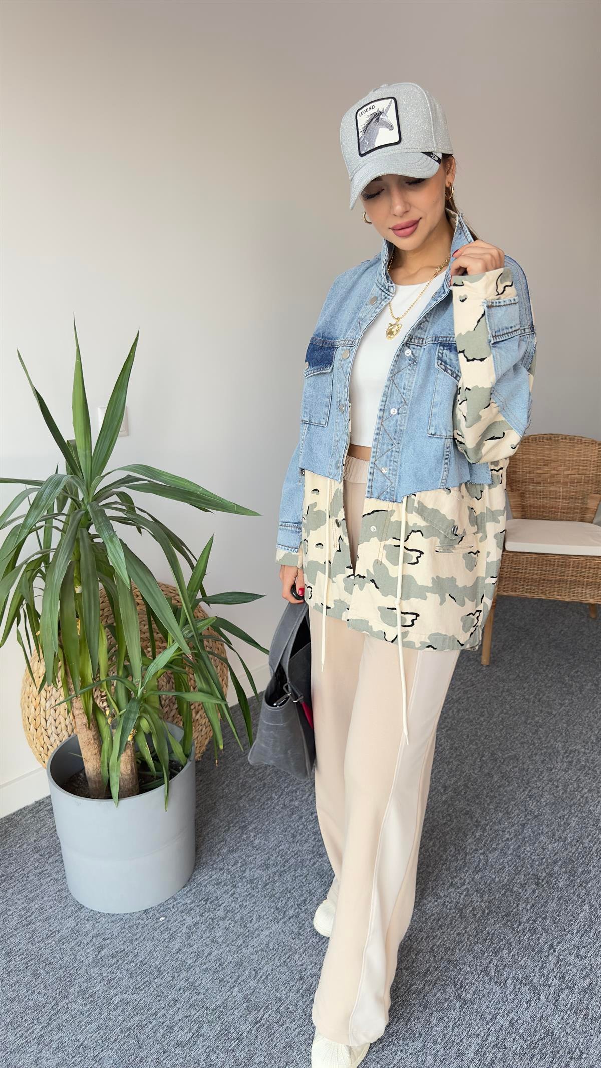 Kamuflaj Desen Orj Model Denim Ceket