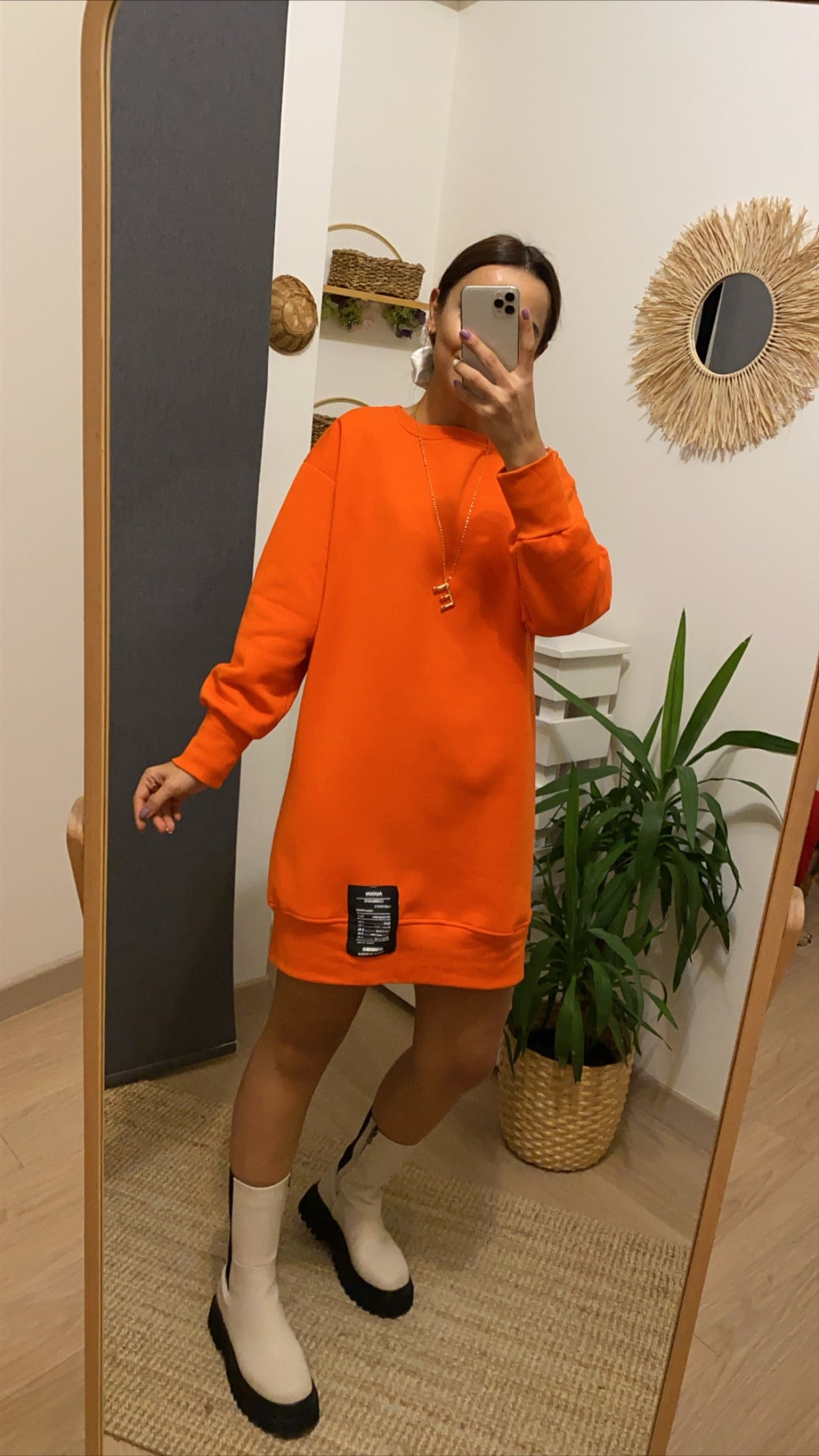 Orange Şardonlu Basic Elbise