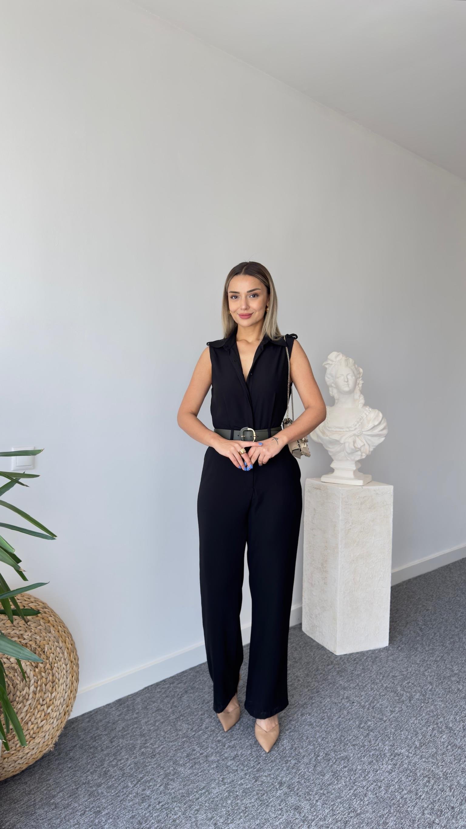 Kolsuz Apoletli Siyah Tulum