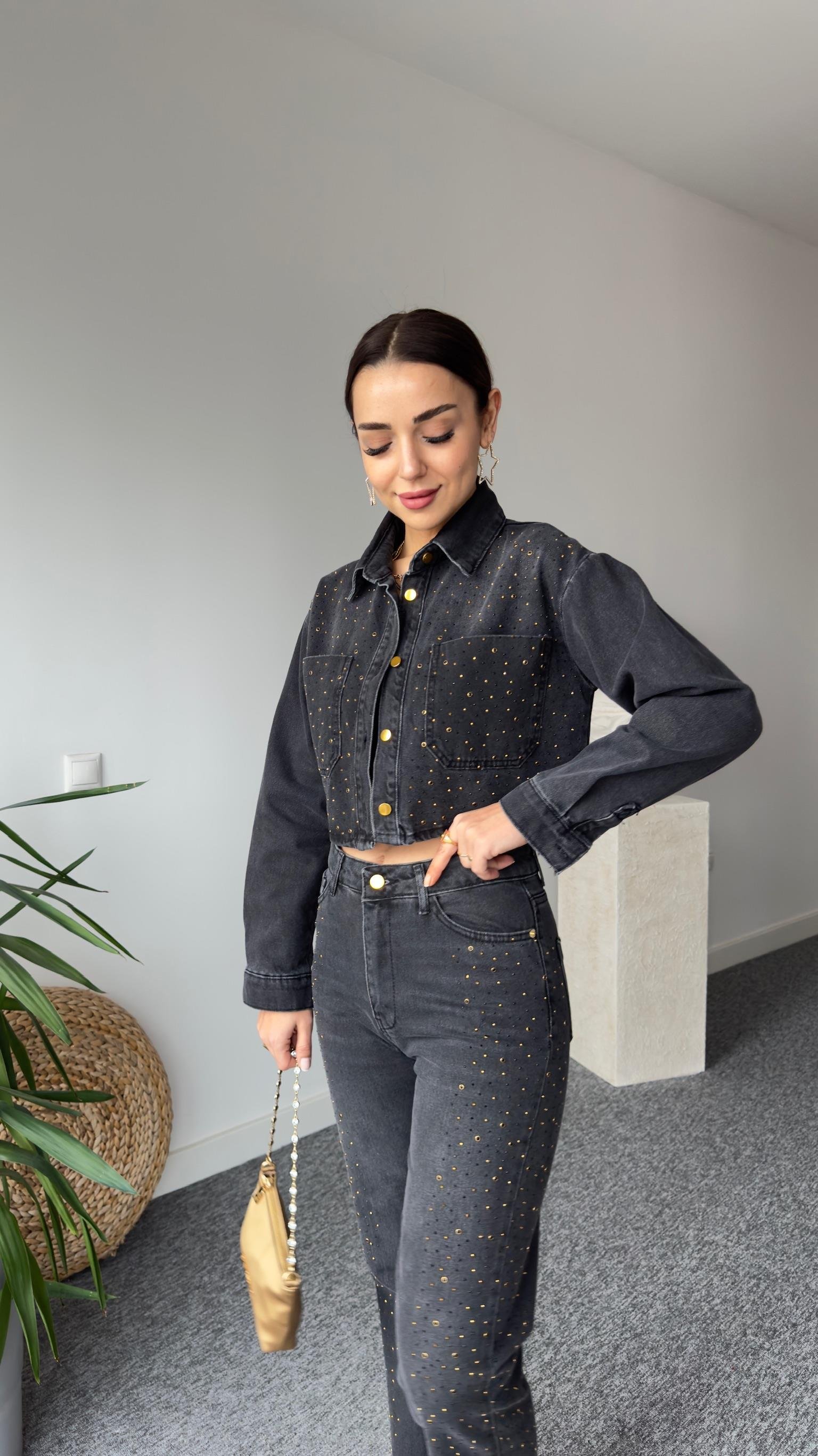 Zra Model Taşlı Antrasit Jean Takım