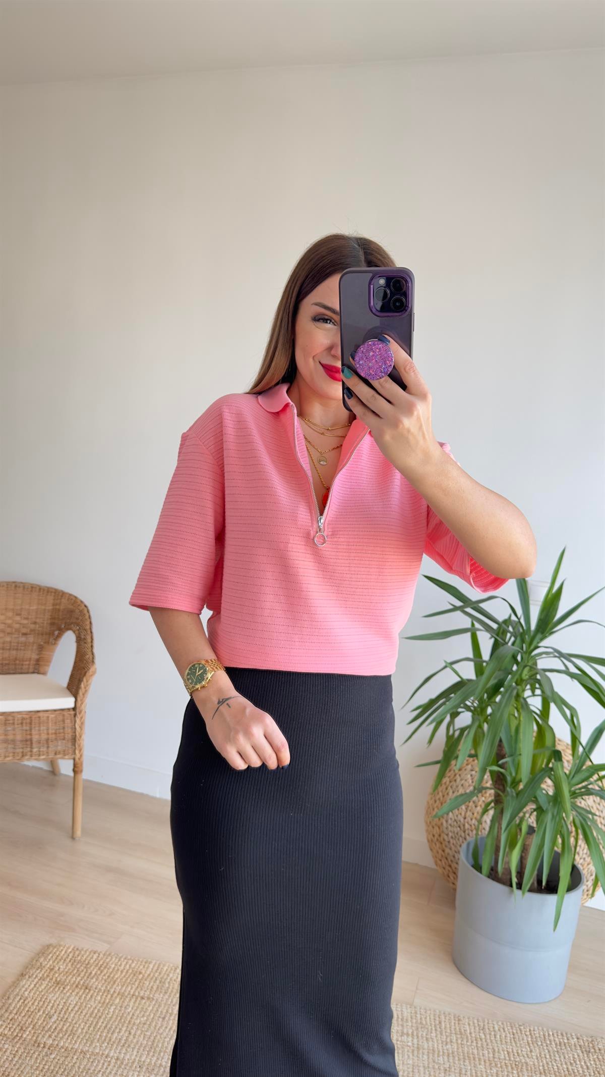 Polo Yaka Pembe Kısa Kol Triko
