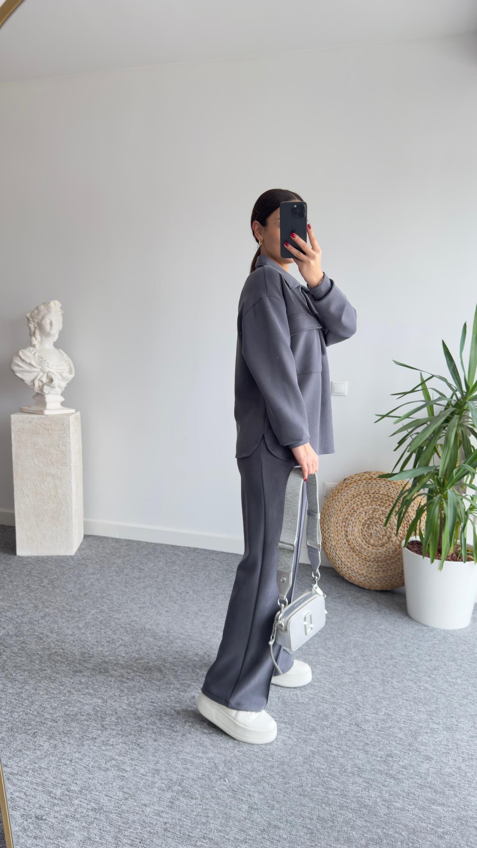 Zegna Fermuarlı Antrasit Modal Eşofman Takımı