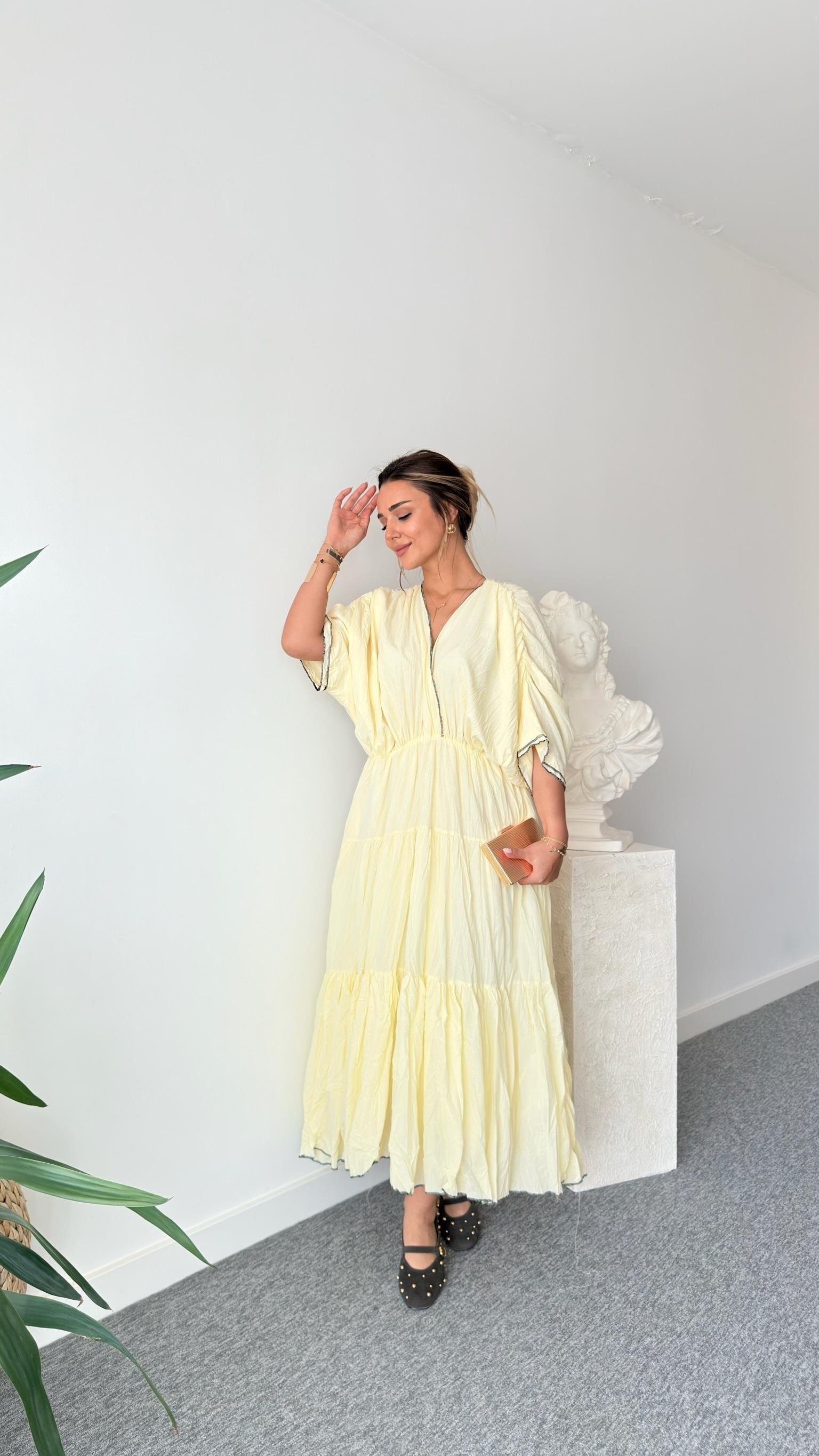 Sarı Kontrast Massi Model Elbise