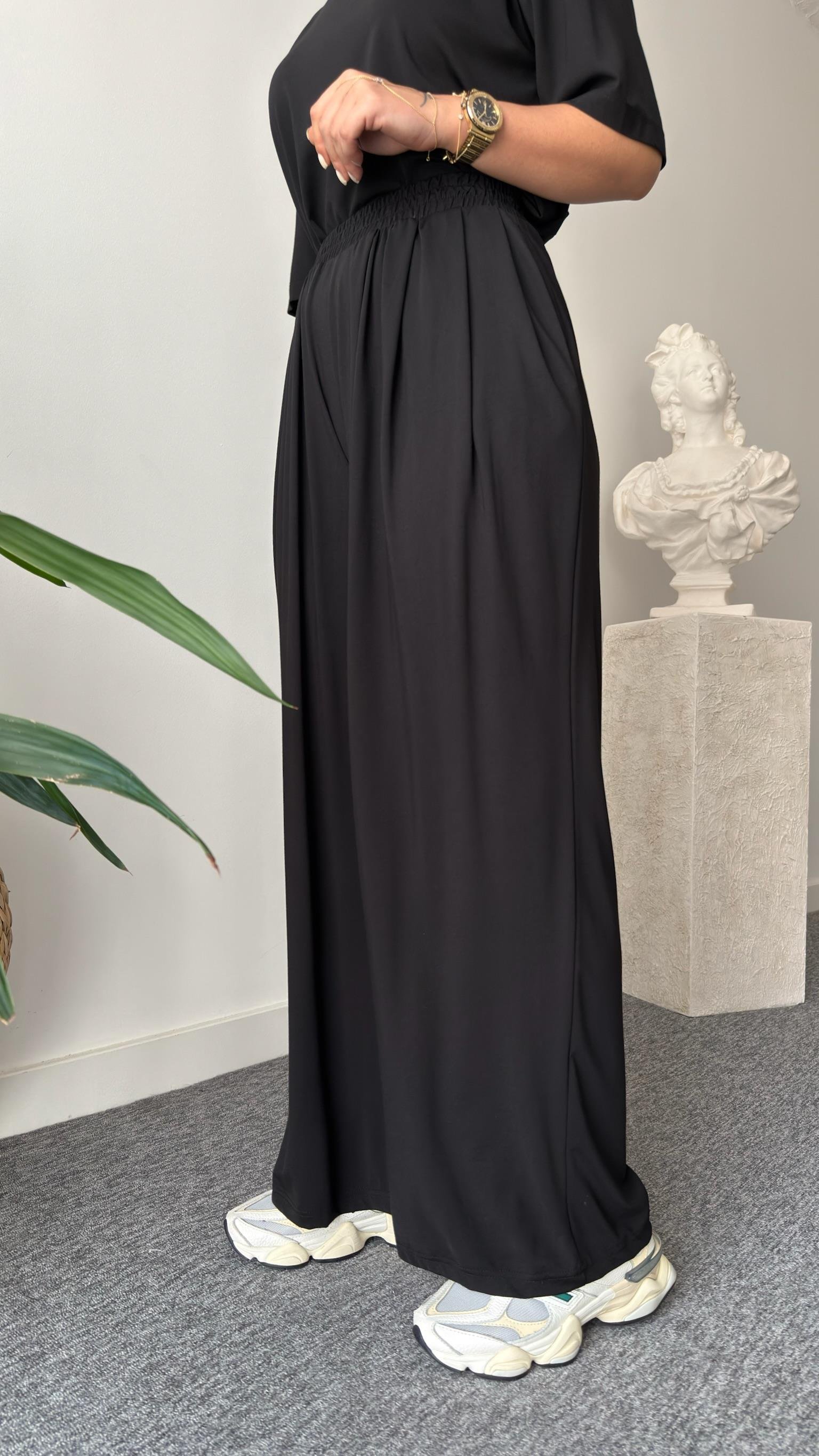 Siyah Gablit Pile Detaylı İkili Takım