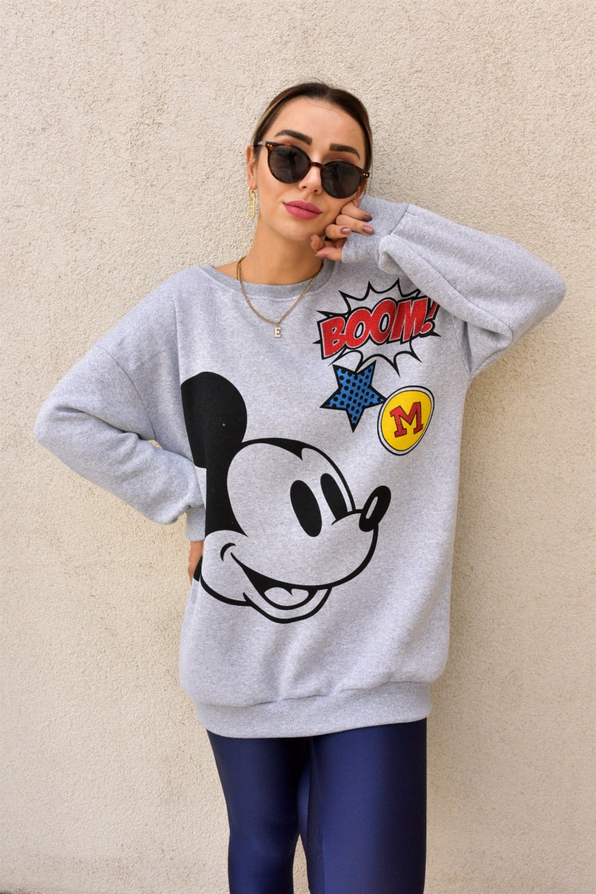 Mickey Baskı Şardonlu Gri Sweat