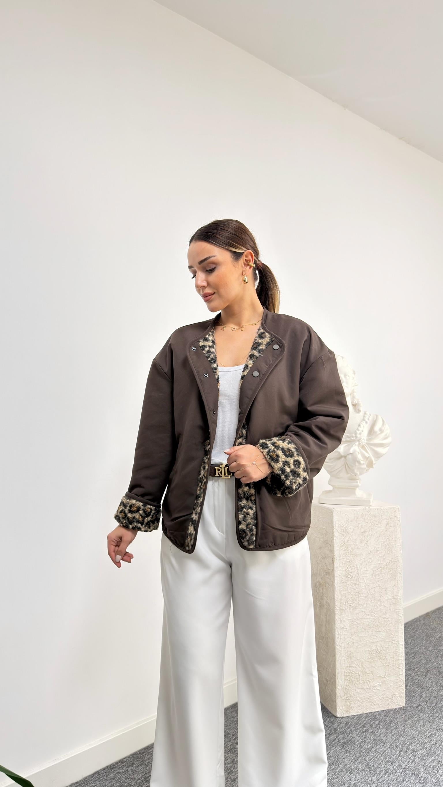 Trow Çift Taraflı Leopar Detaylı Ceket