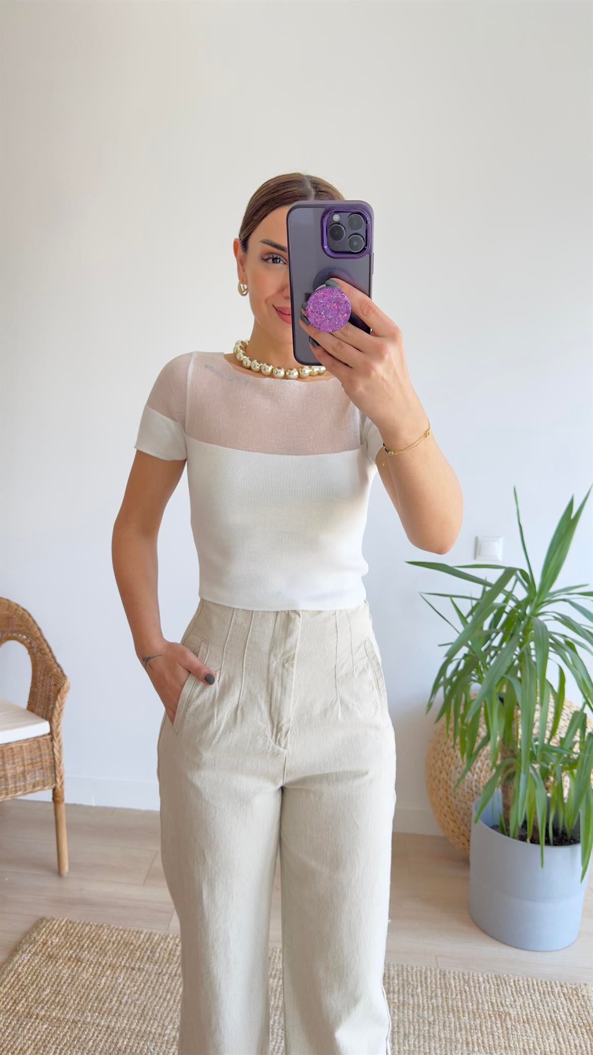 Zra Model Simli Ekru Bluz