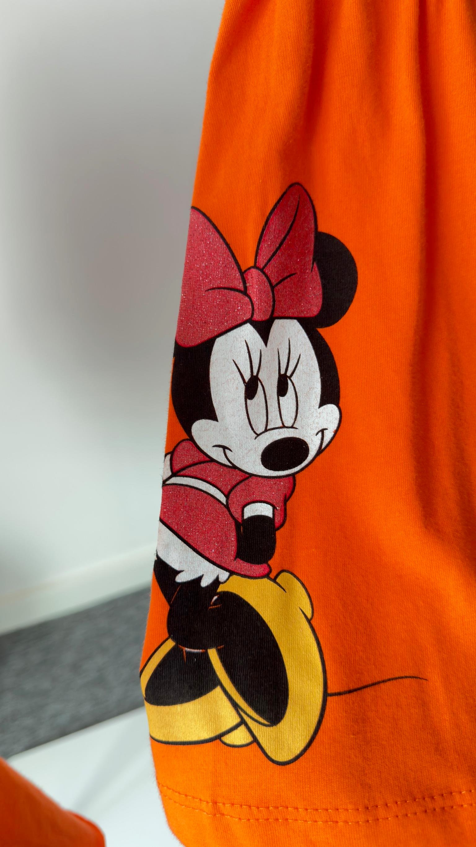 Turuncu Mickey Baskılı Şortlu Takım