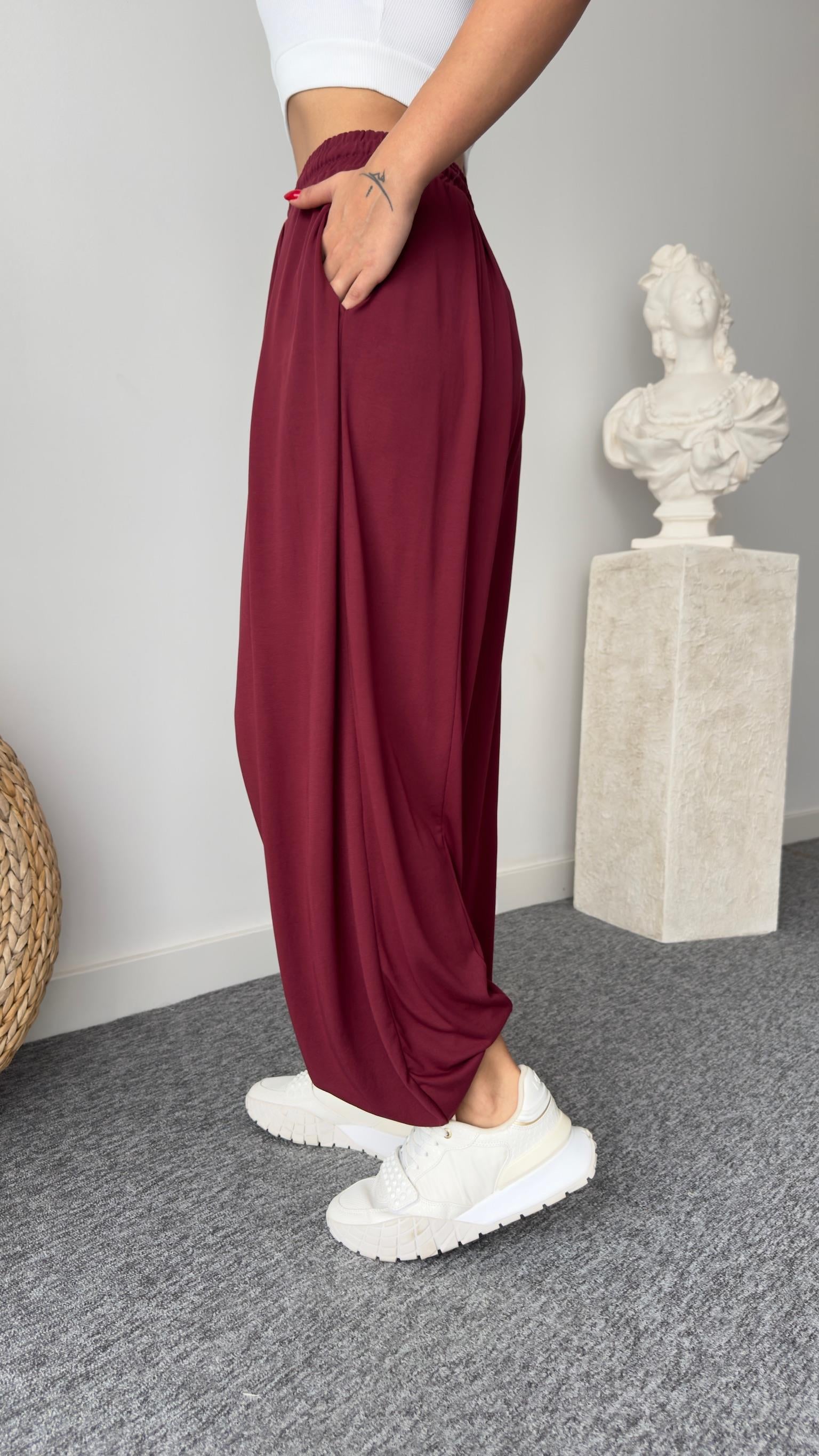 Bordo Pile Detaylı Oys Pantolon