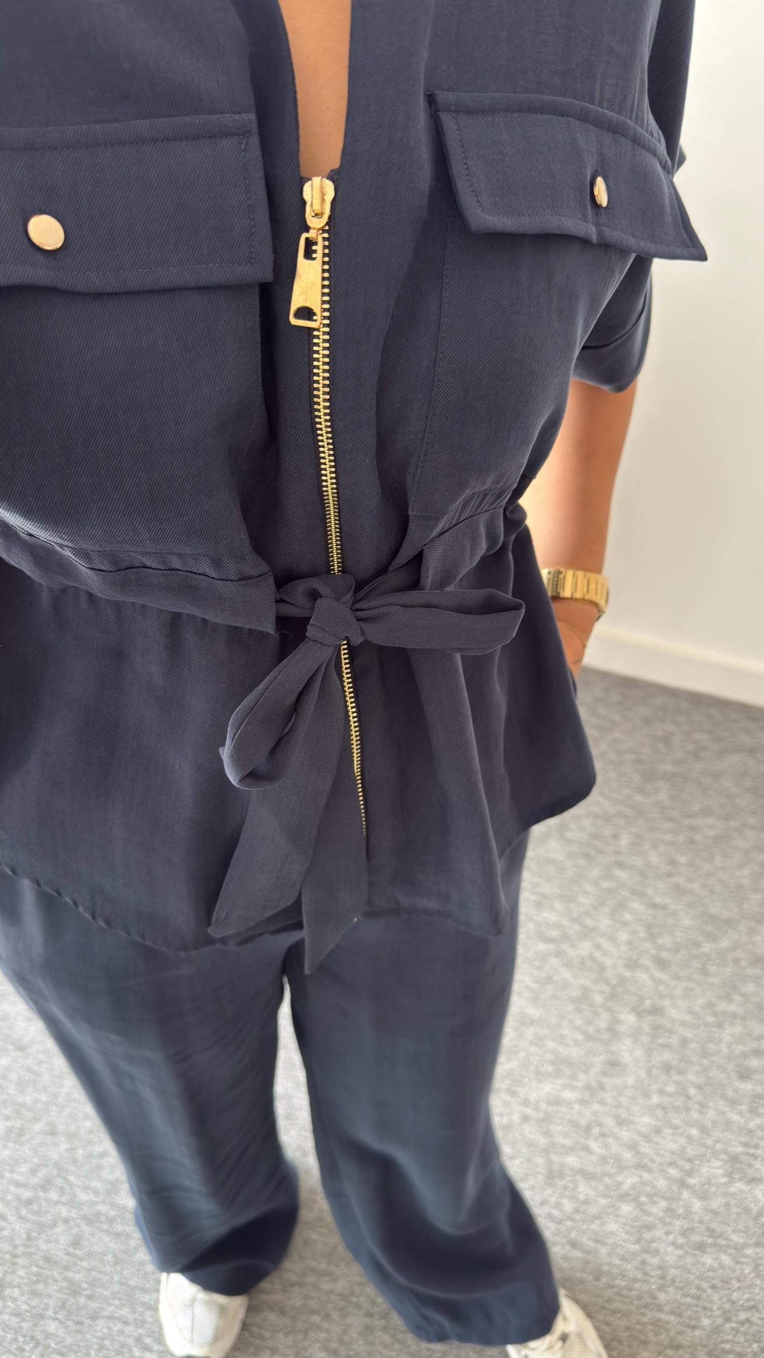 Lacivert Resa Gold Fermuarlı Tensel Takım