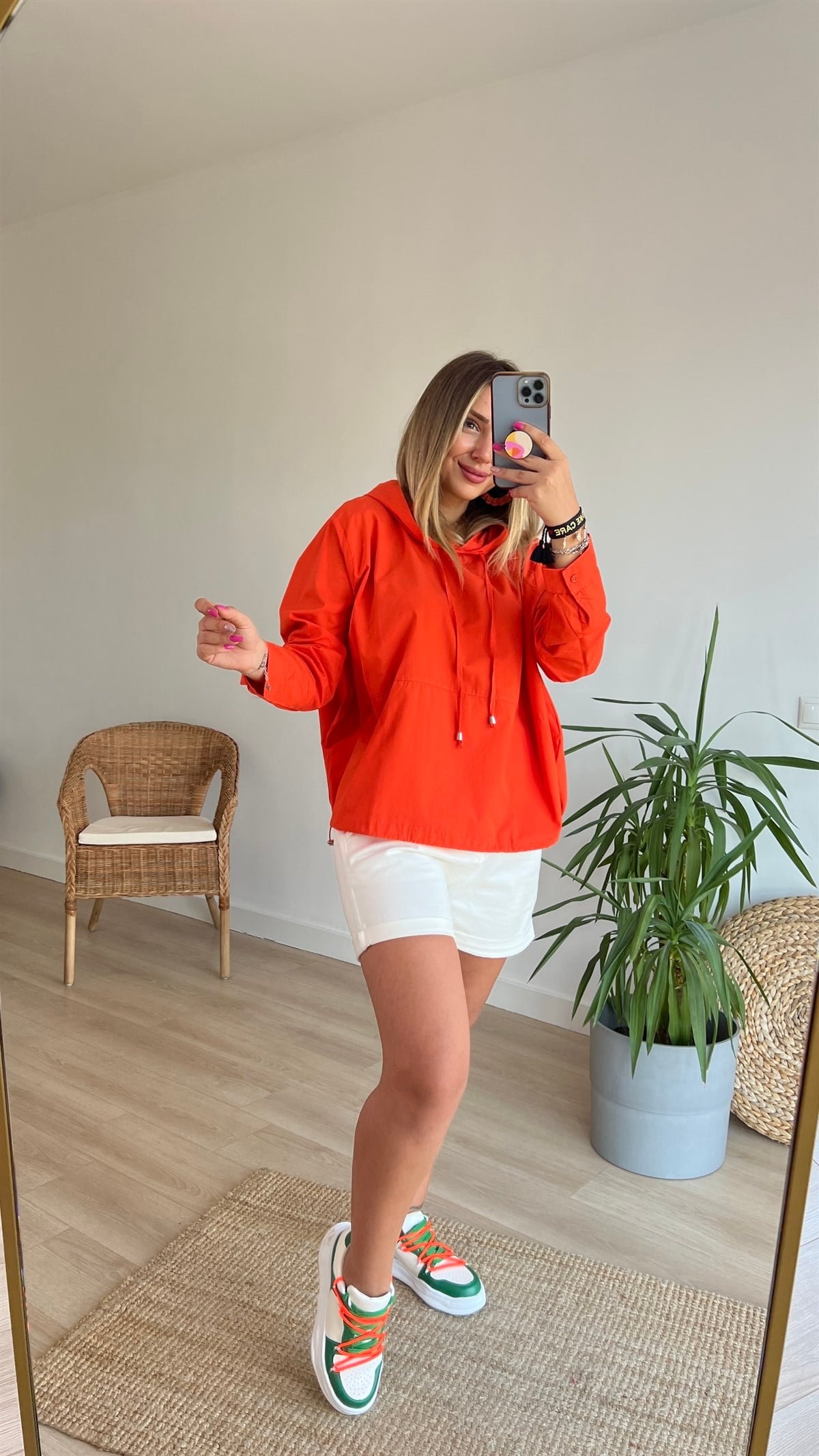 Poplin Turuncu Kapüşonlu Sweatshirt