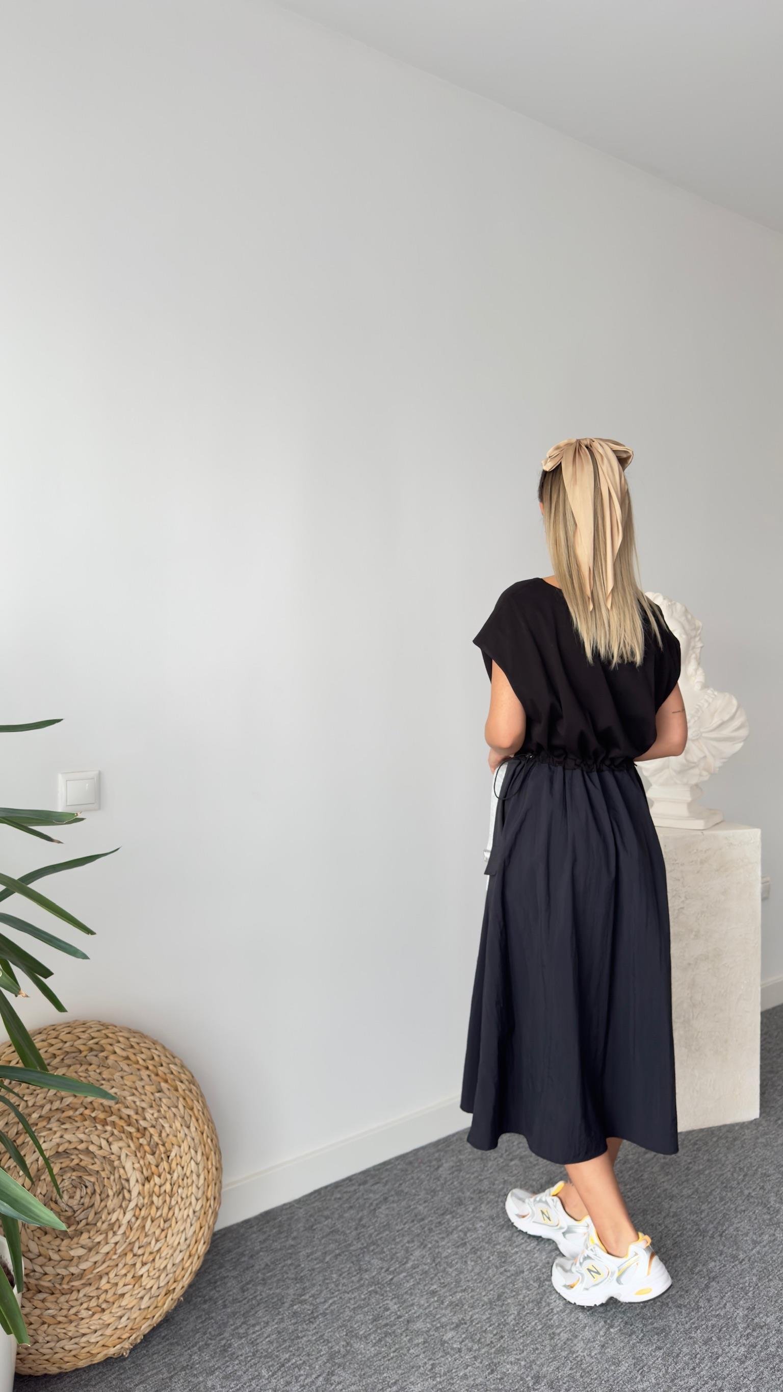 Cros Tws Model Bel Büzgülü Siyah Elbise 