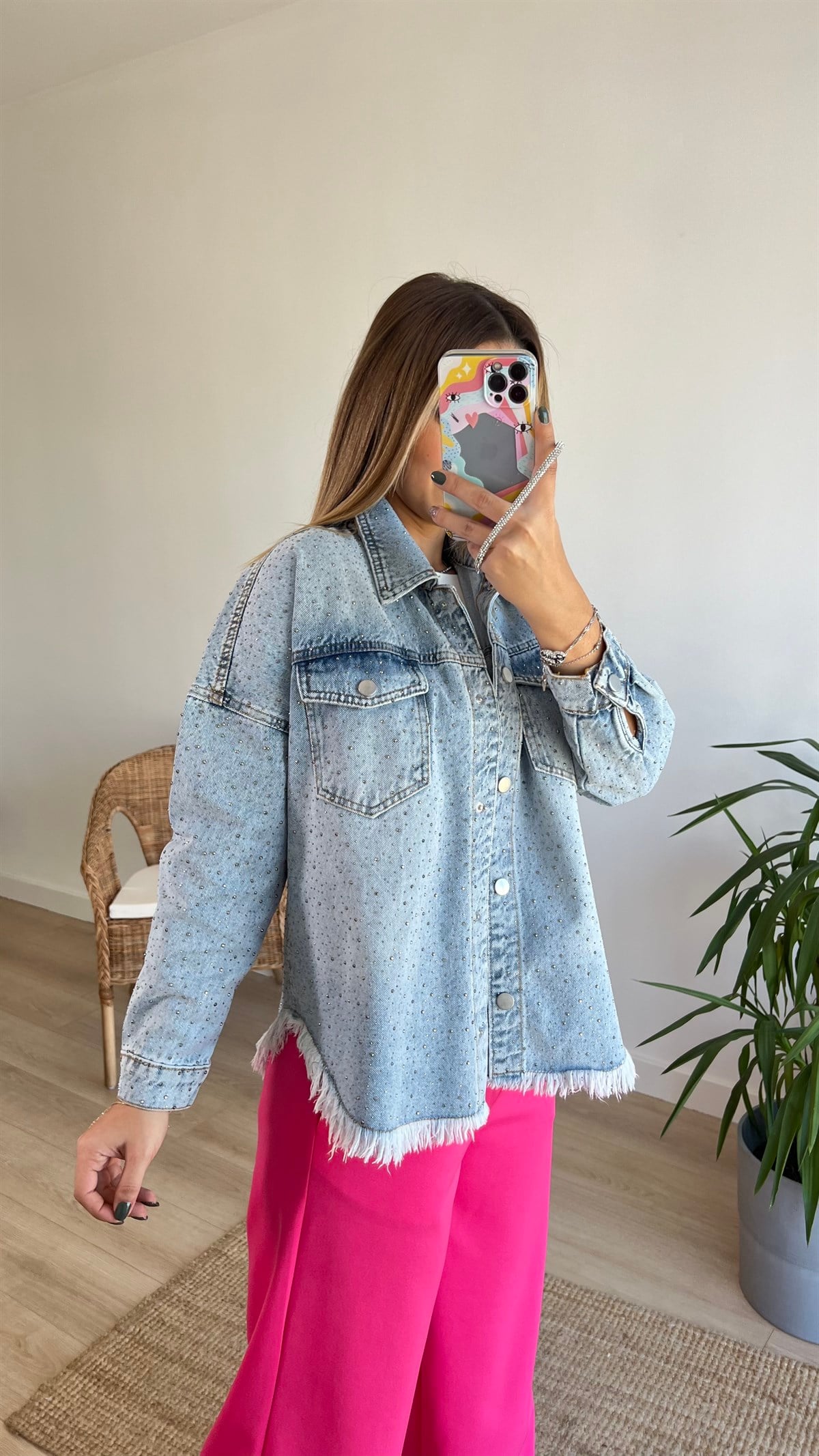 Zara Model Taş Detaylı Jean Ceket