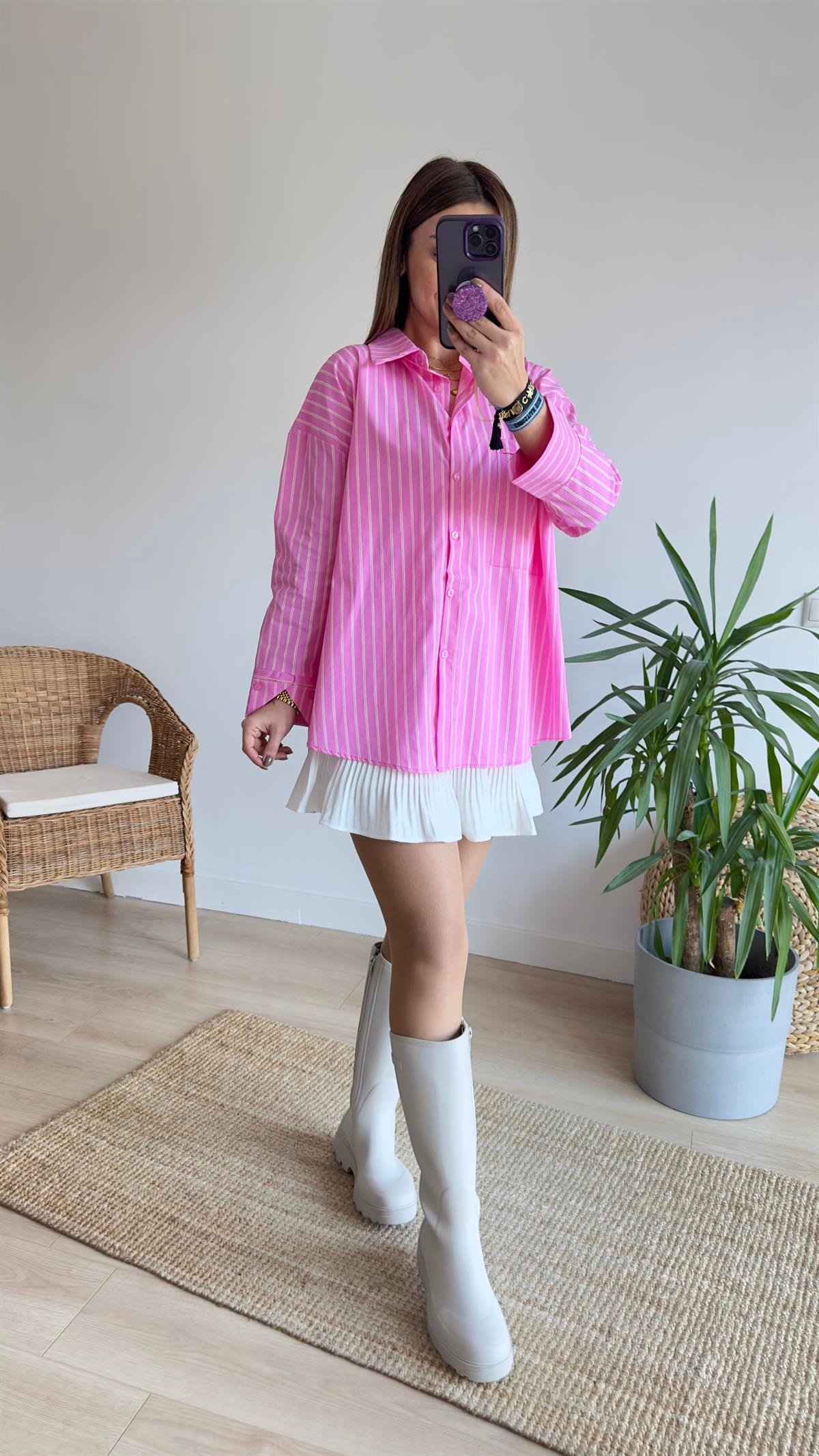 Shive Çizgili Pembe Gömlek