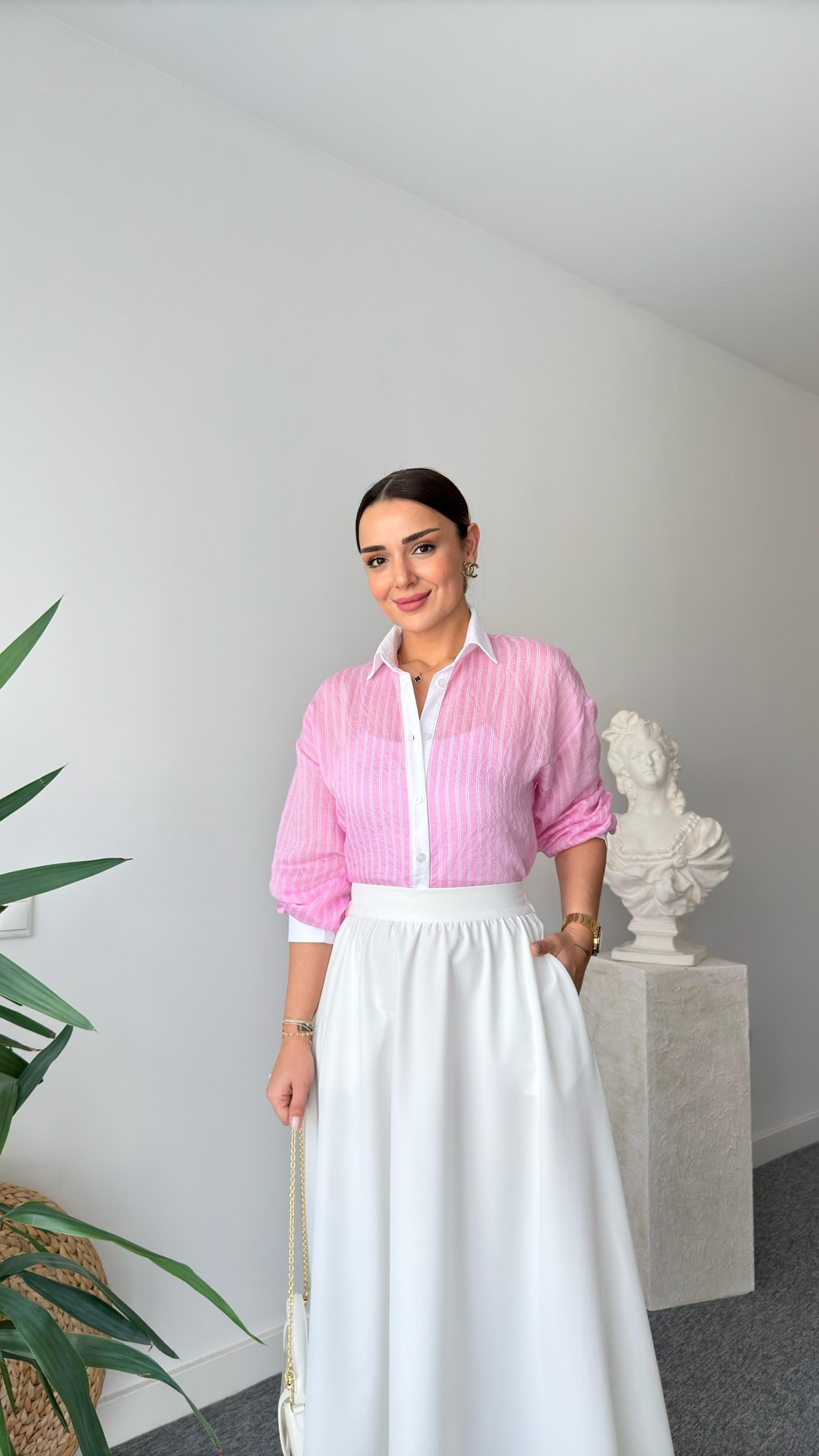 Pembe Moi Çizgili Gömlek