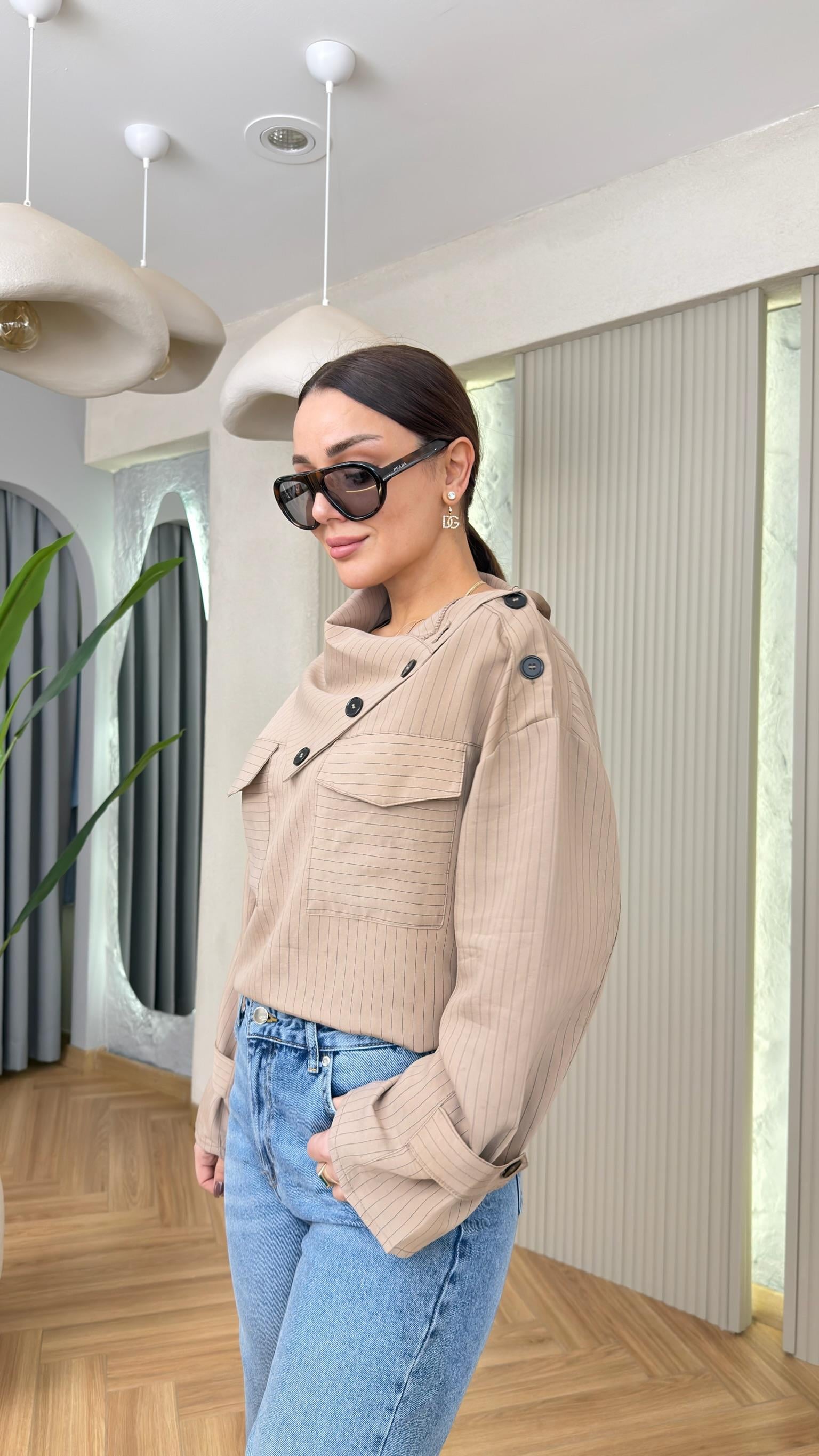 Bej Zra Model Dik Yak Düğmeli Gömlek