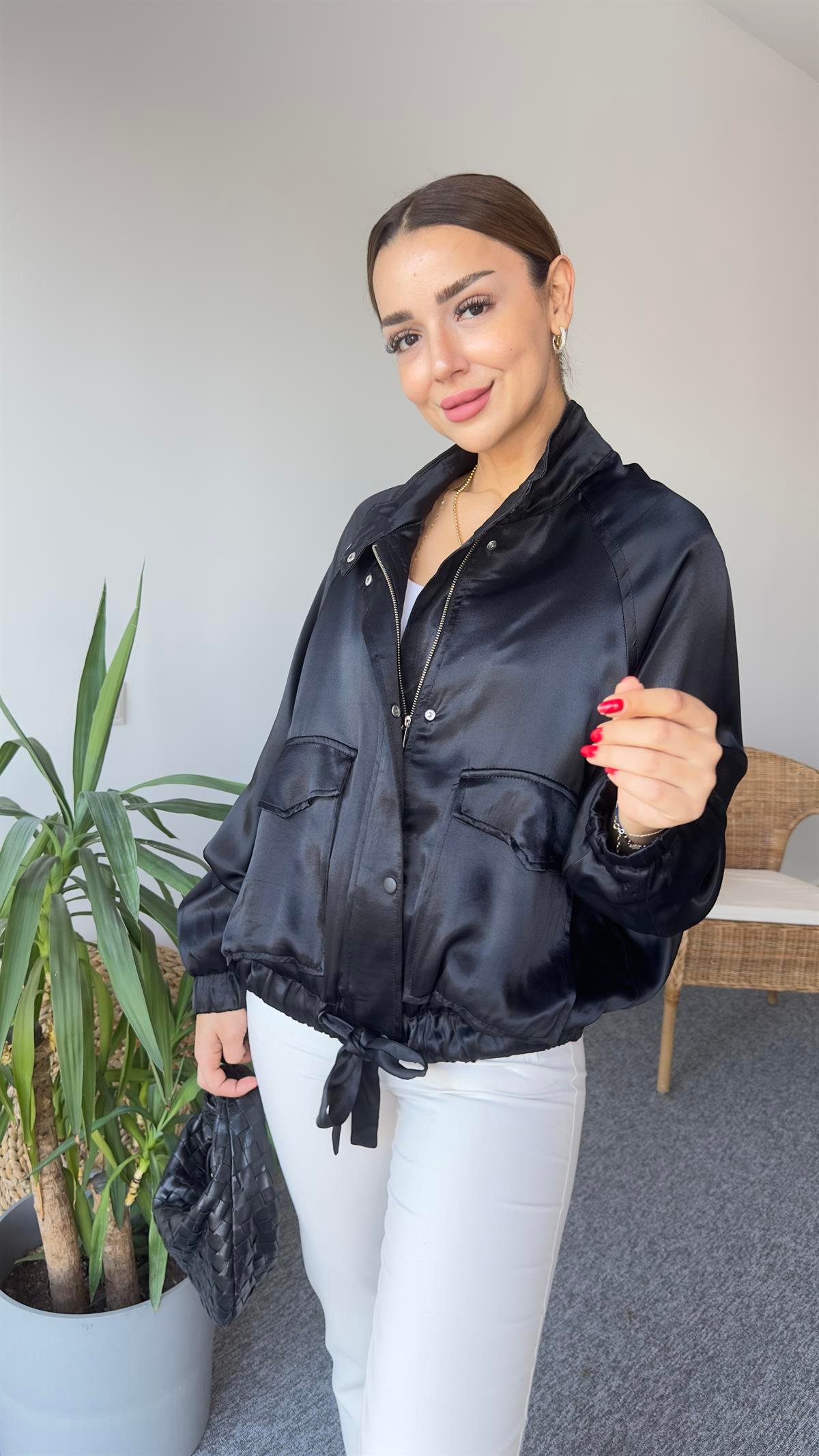 Saten Zra Model Siyah Bomber Ceket