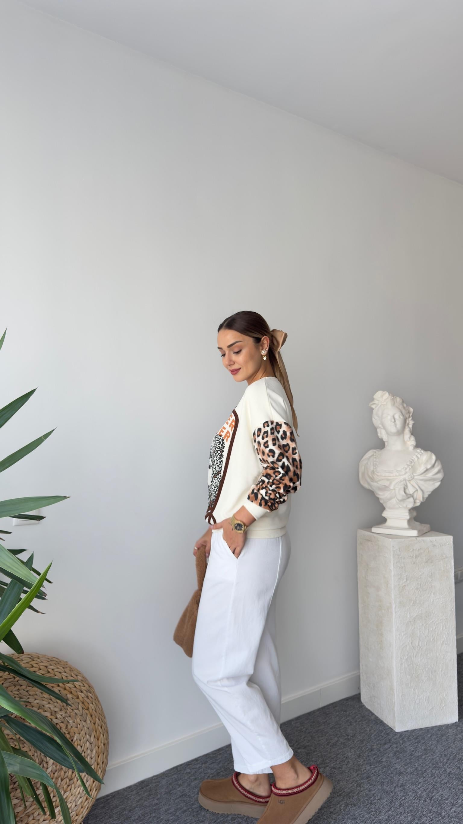 Brat Kollar Leopar Desenli Baskılı Sweat