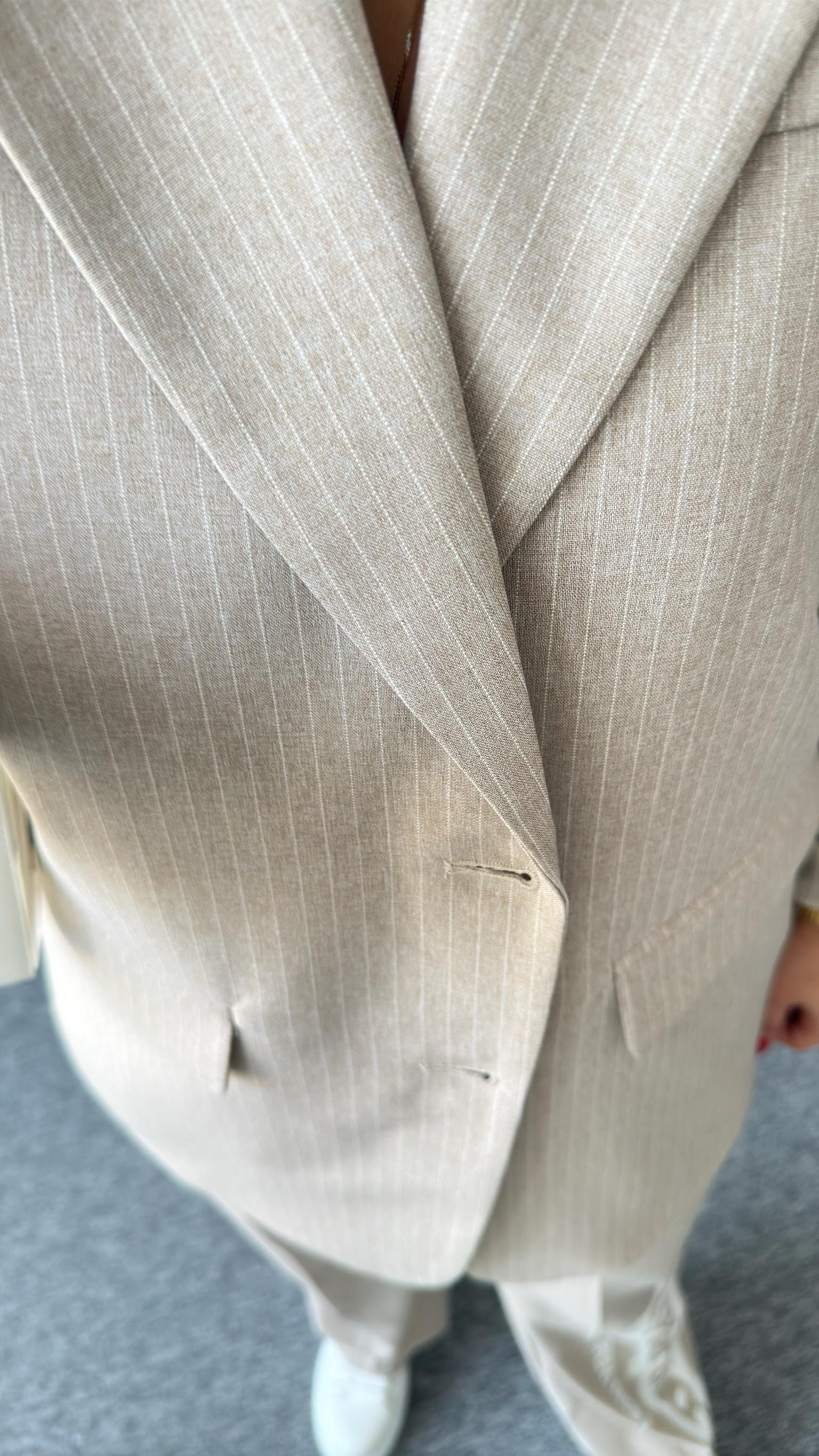 Bien Çizgili Bej Blazer Ceket