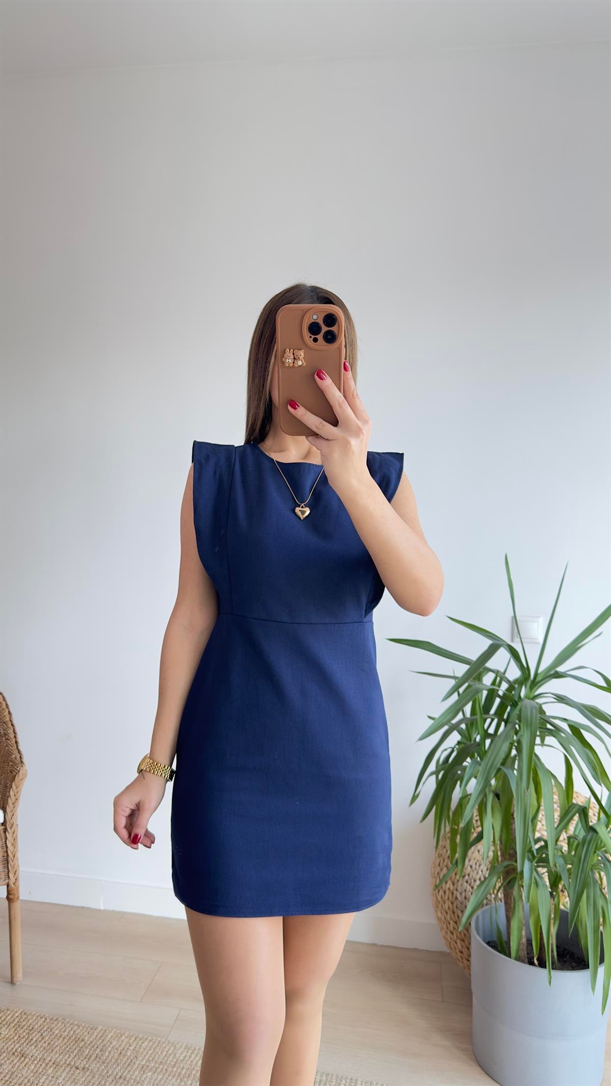 Sırt Fermuarlı Lacivert Gabardin Elbise 