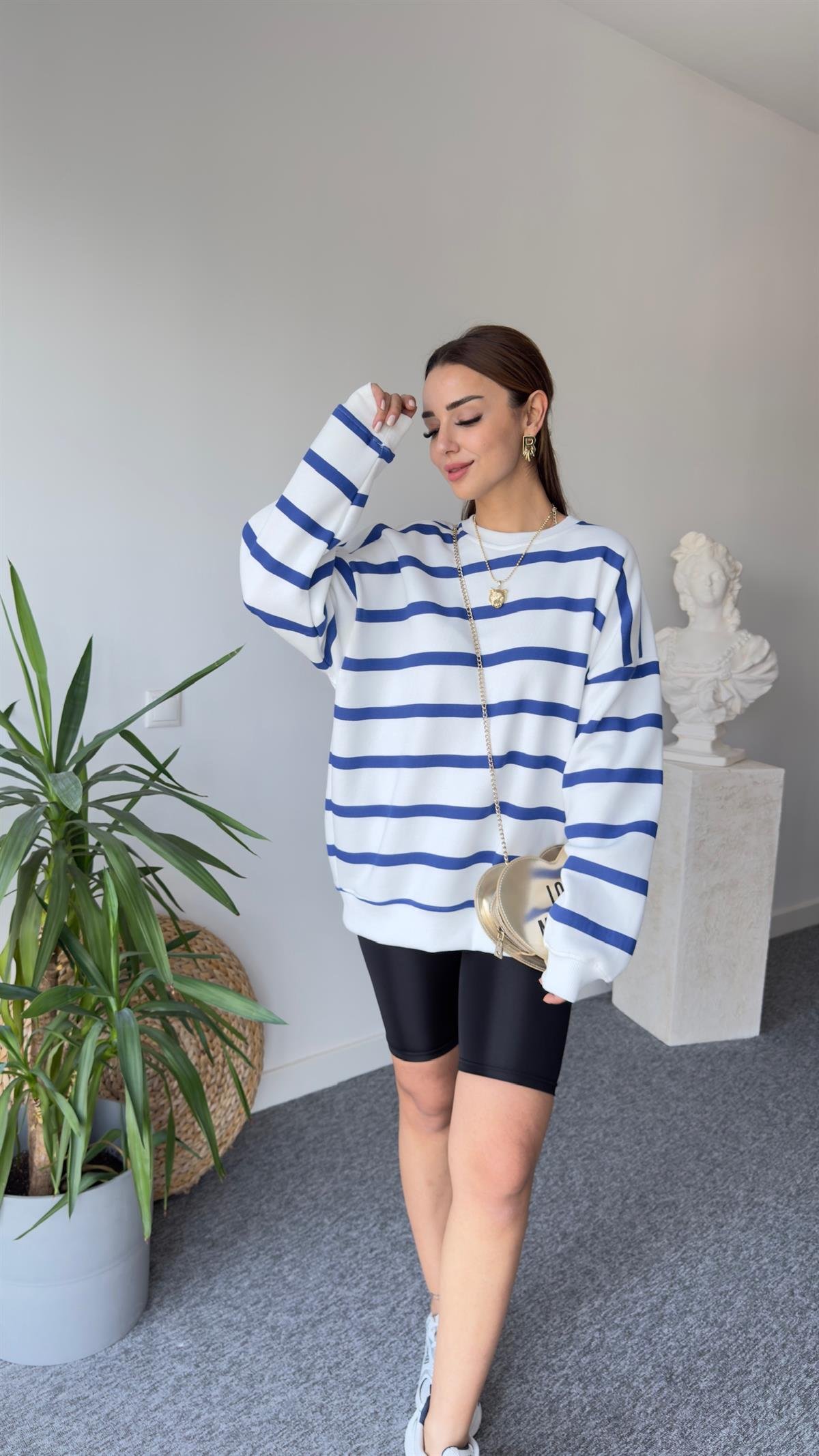 Raise Mavi Çizgili Şardonlu Sweat