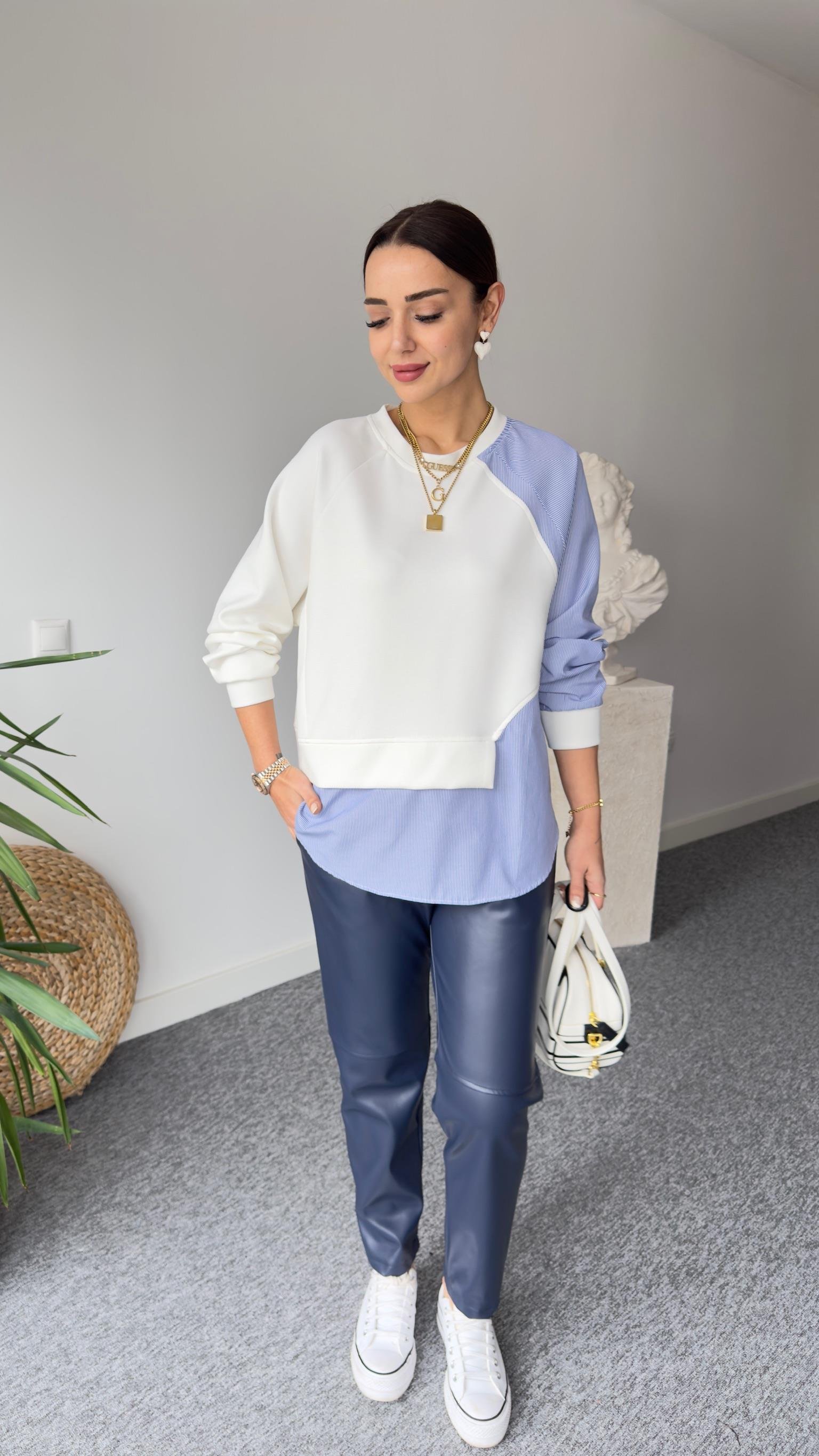 Yan Gömlek Parçalı Beyaz Model Sweat