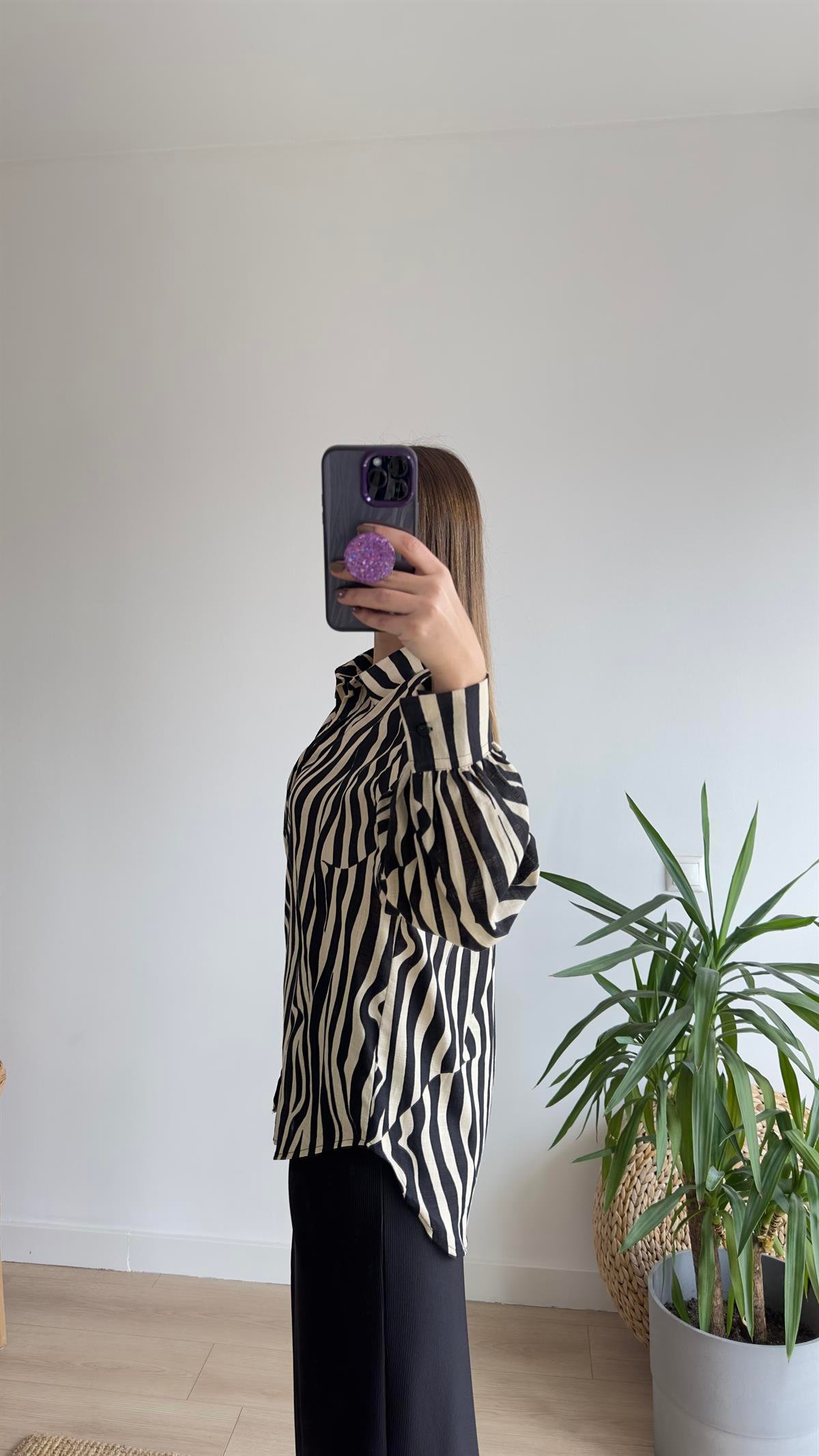Kasira Zebra Desen Keten Gömlek