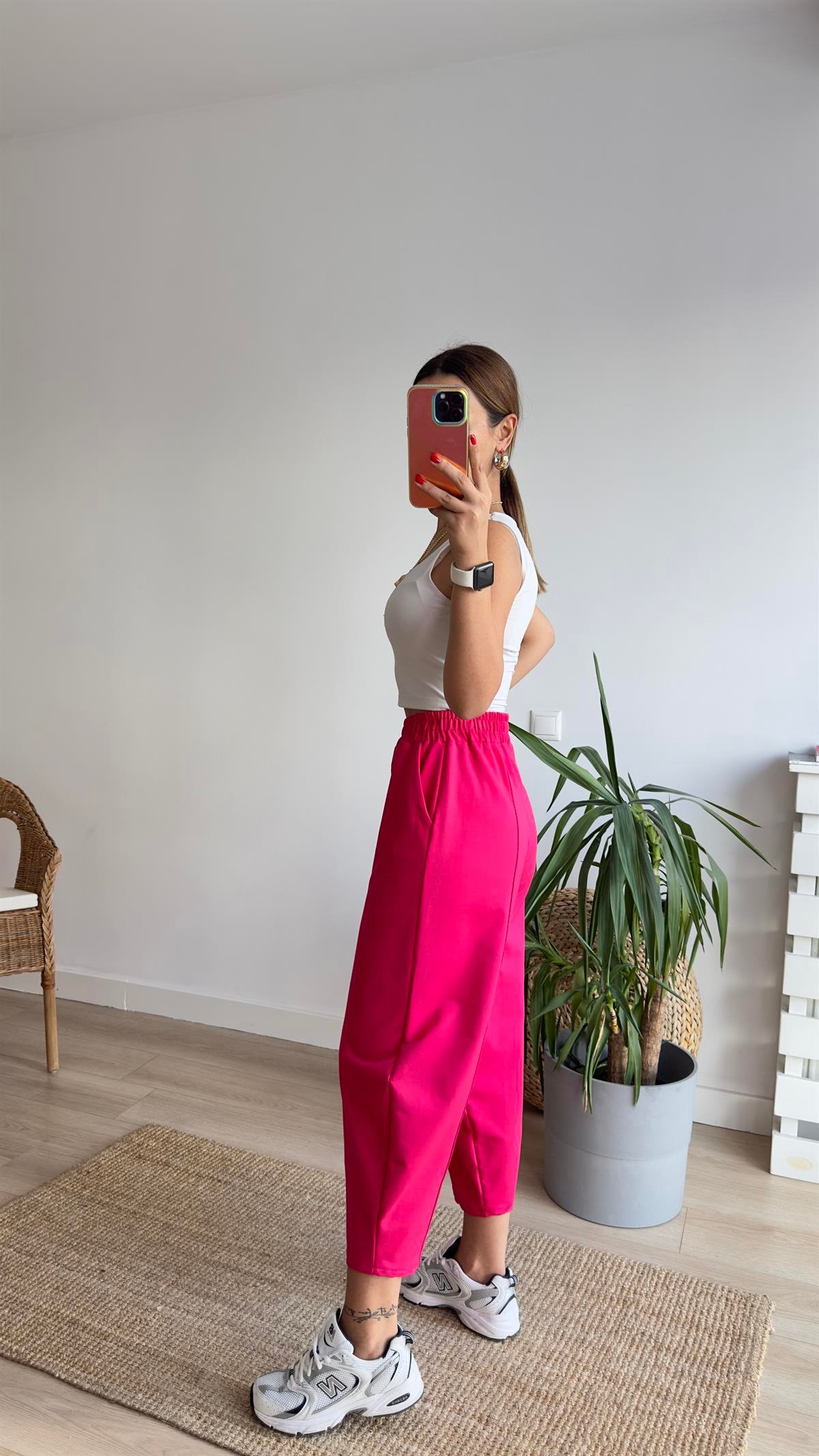 Şeritli Balon Model Pembe Eşofman Altı