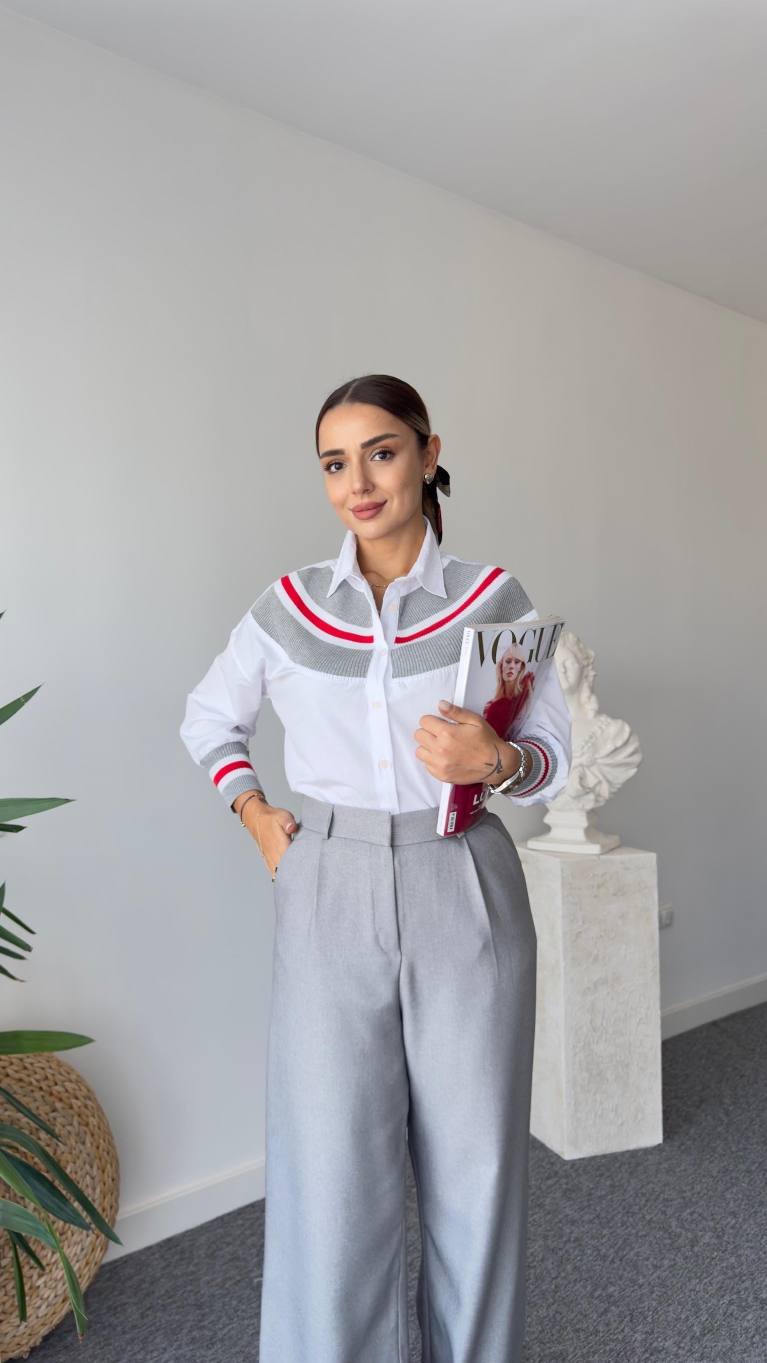 Kırmızı Triko Detay Tasarım Gömlek