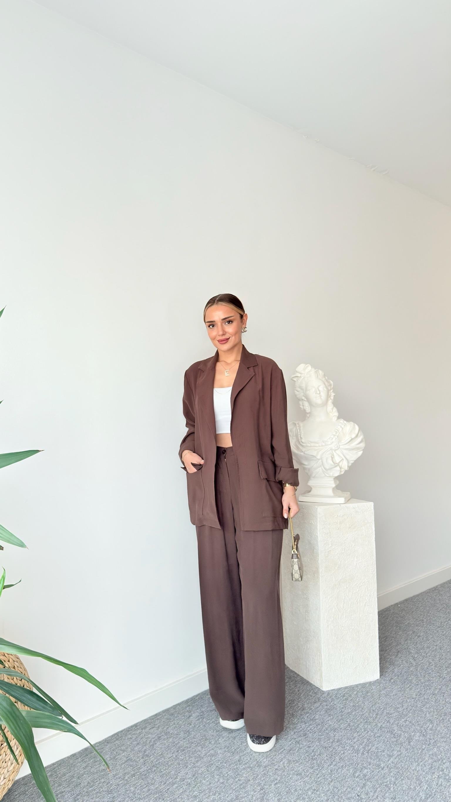 Kahve Lucca Tensel Ceket Pantolon Takım