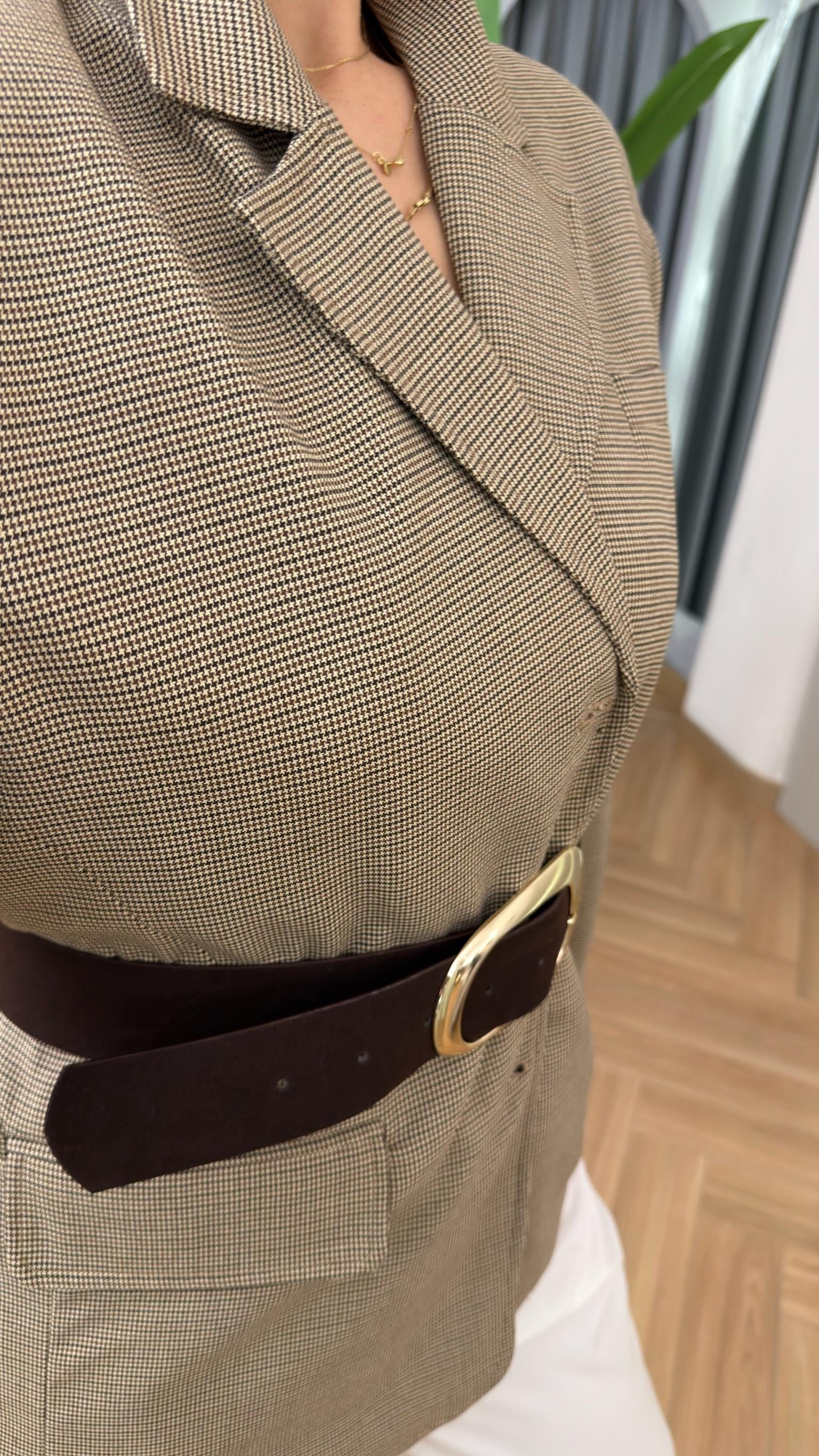 Lizey Kemerli Pötikareli Astarlı Blazer Ceket