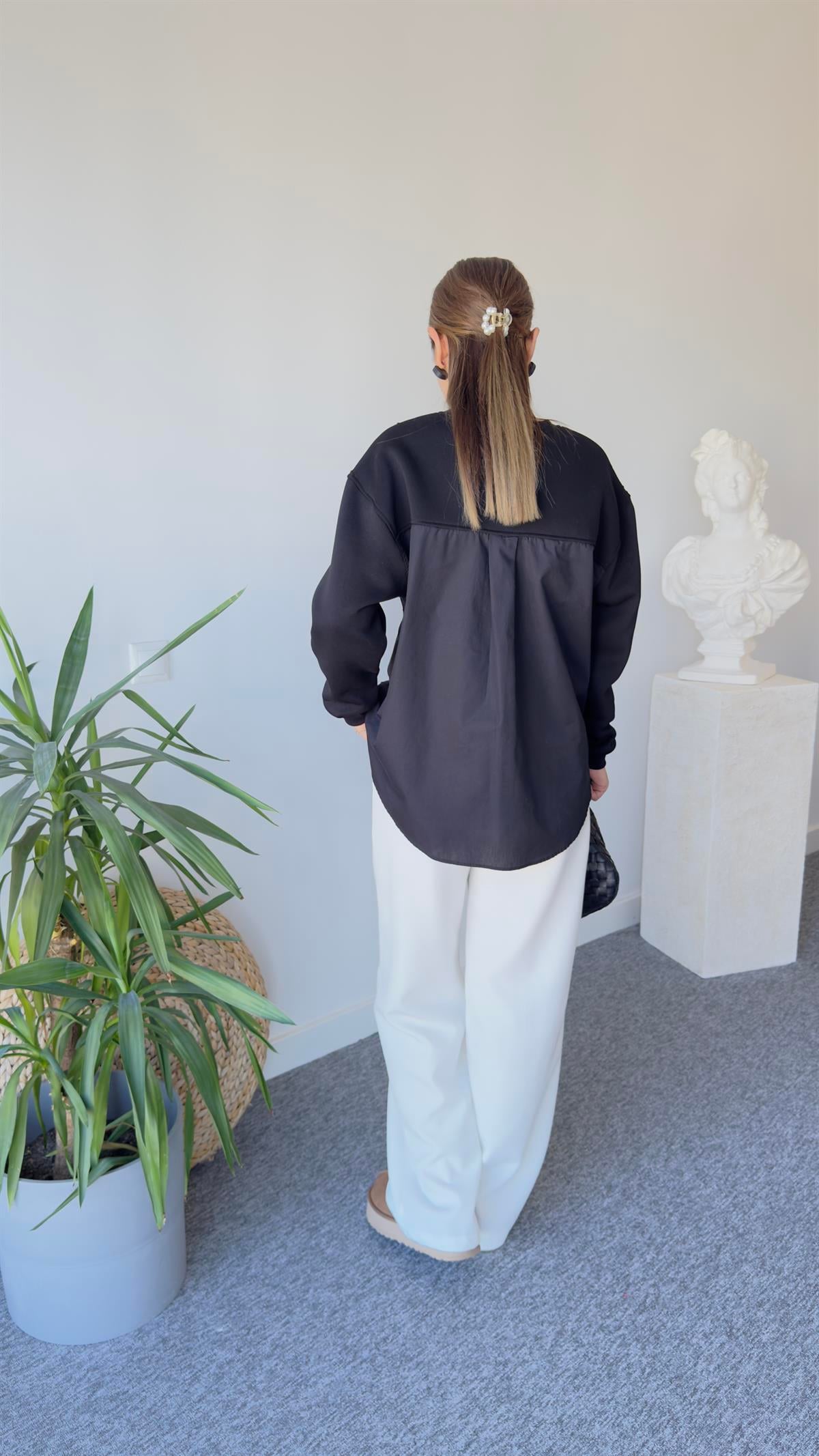 Rano Orj Model Sırt Poplin Siyah Tasarım Sweat