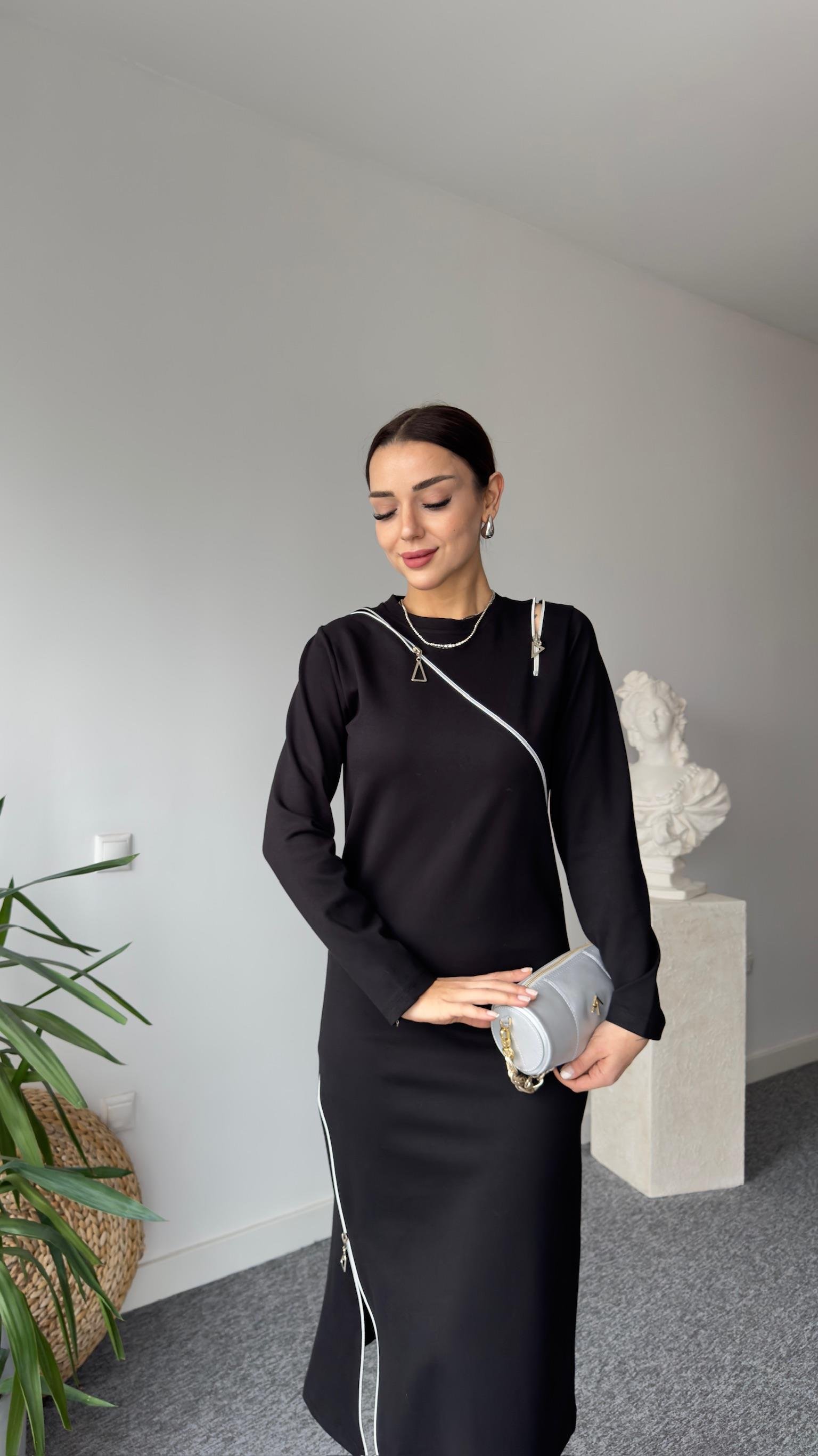 Fermuar Detaylı Çelik Örme Elbise