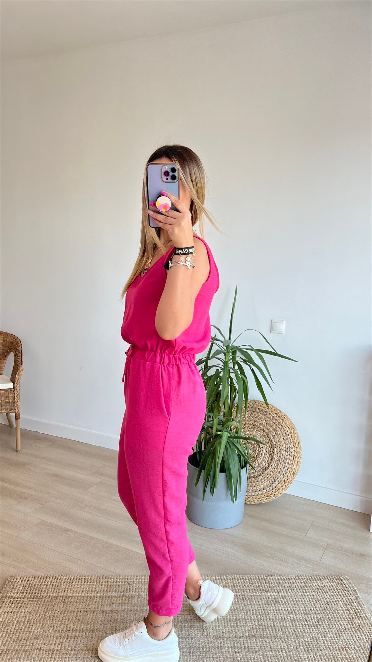Beli Lastikli Pembe Kolsuz Tulum