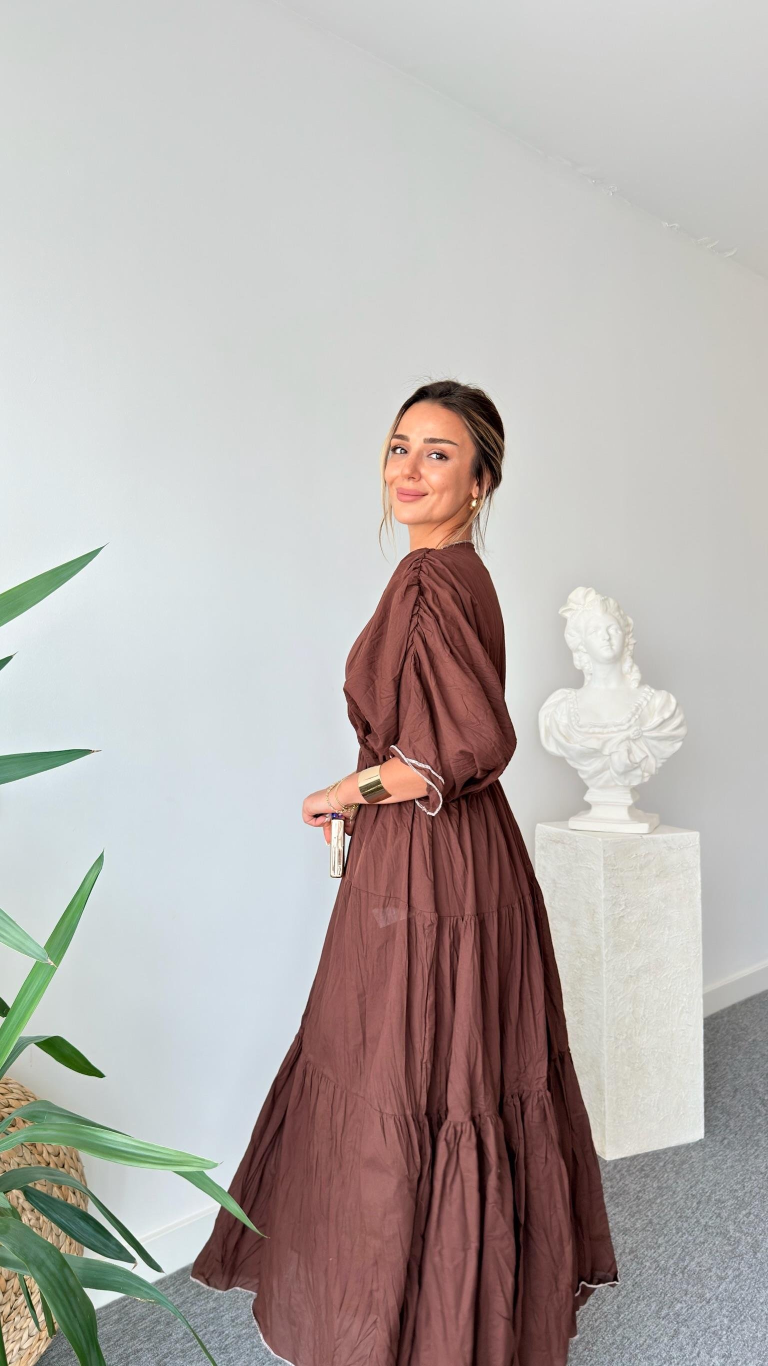 Kahve Kontrast Massi Model Elbise