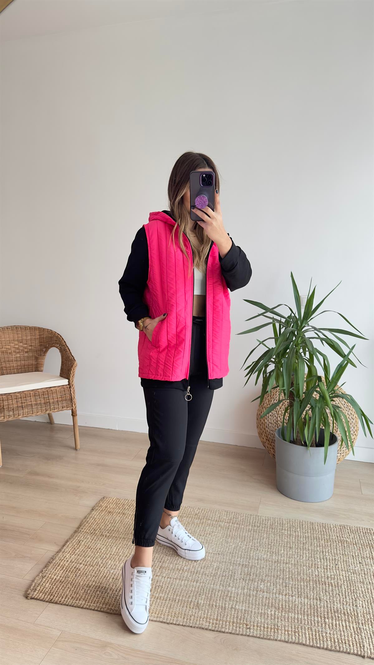 Penye Detaylı Pembe Kapitone Ceket