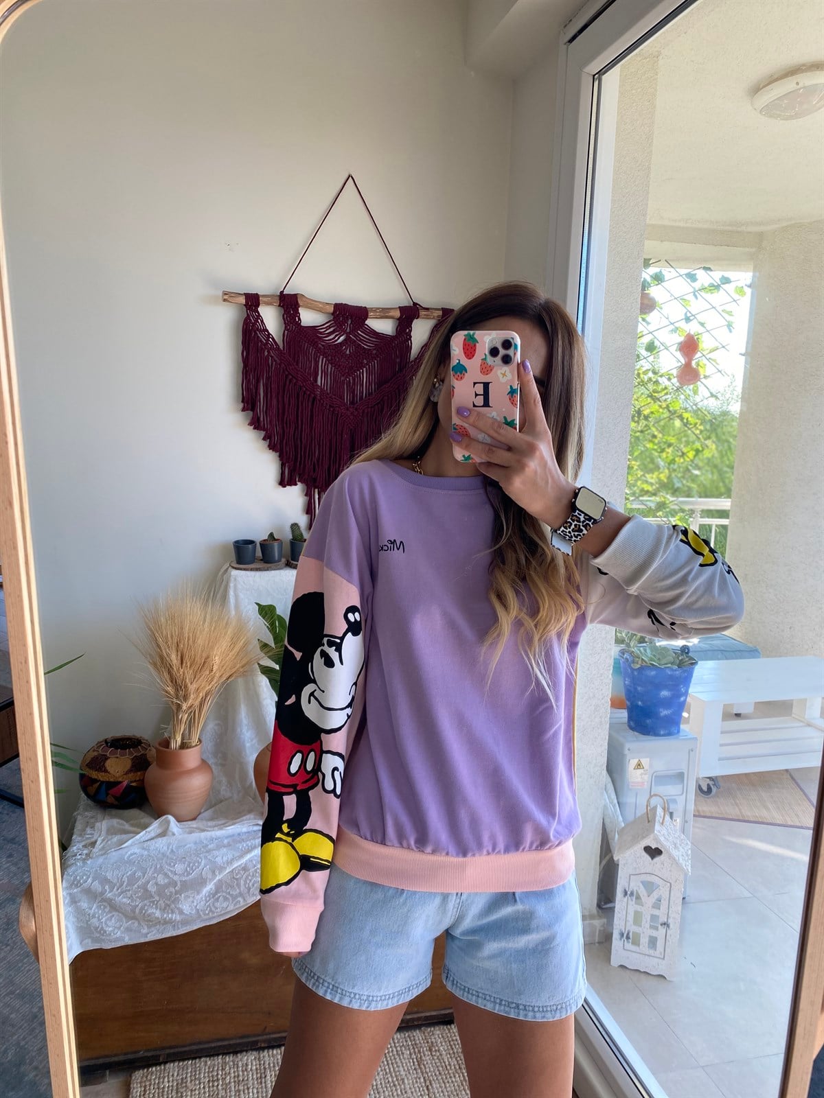 Çift Renkli Lila Mickey Sweat