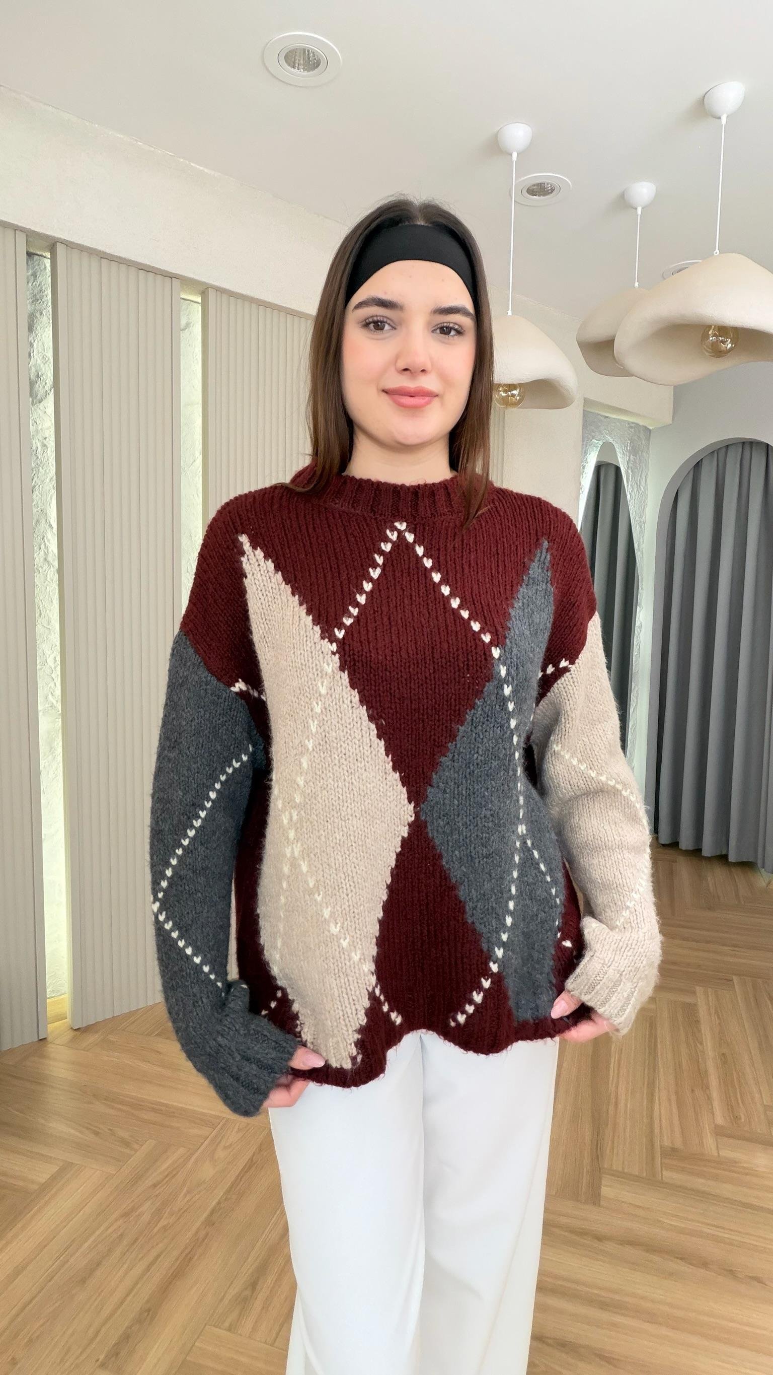 Bordo Marno Zra Model Baklava Desen Kazak