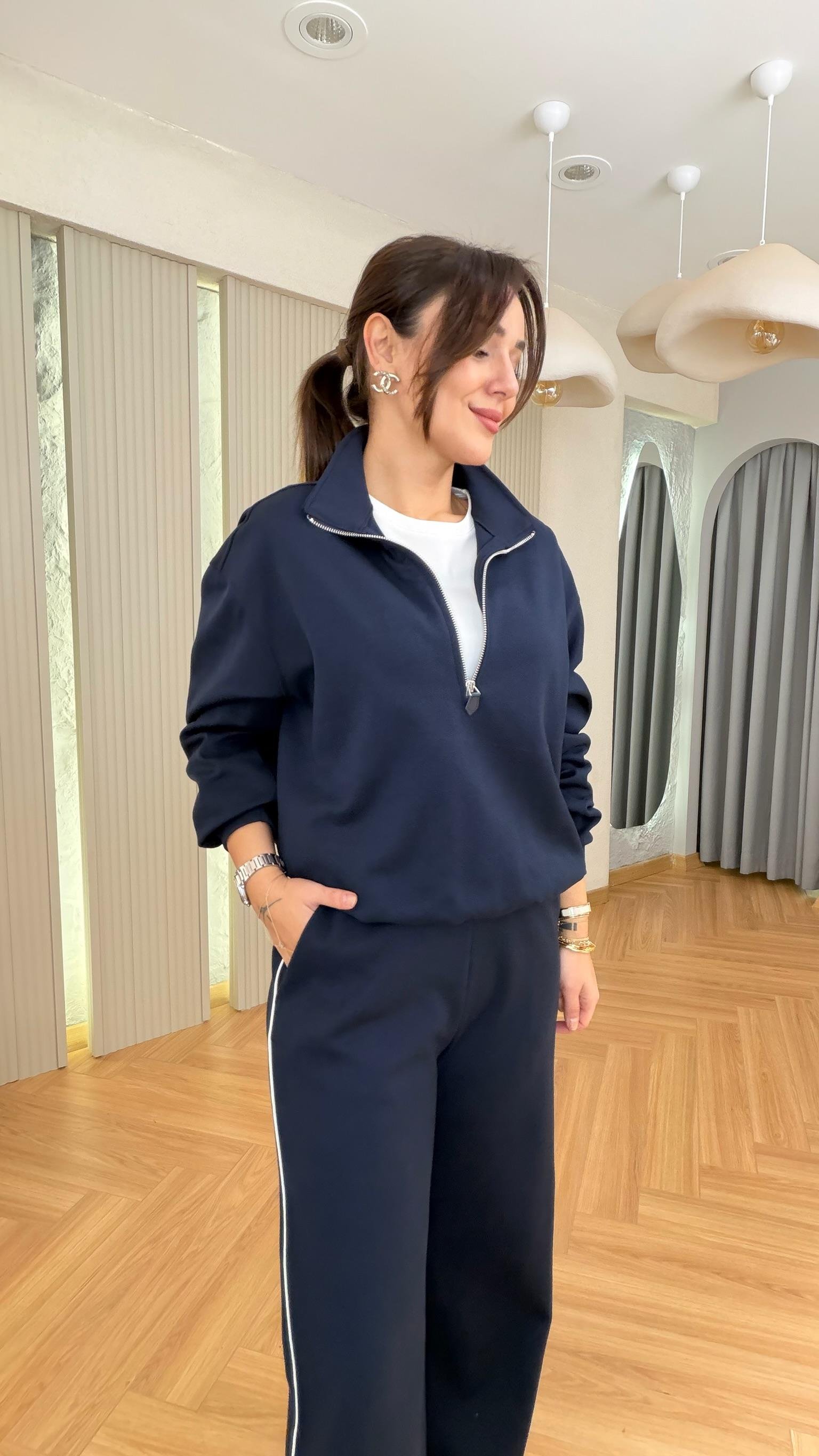 Tshirt Garnili Lacivert Eşofman Takımı