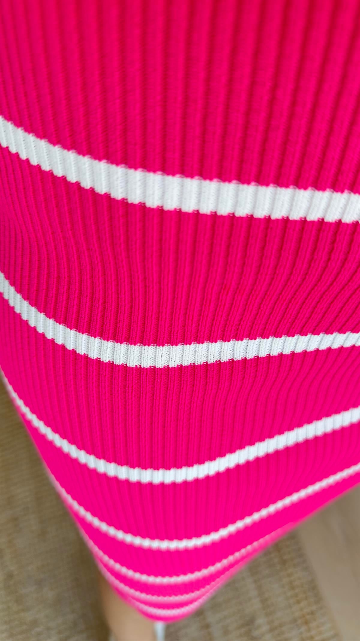 Nisen Kolsuz Çizgili Pembe Triko Elbise 