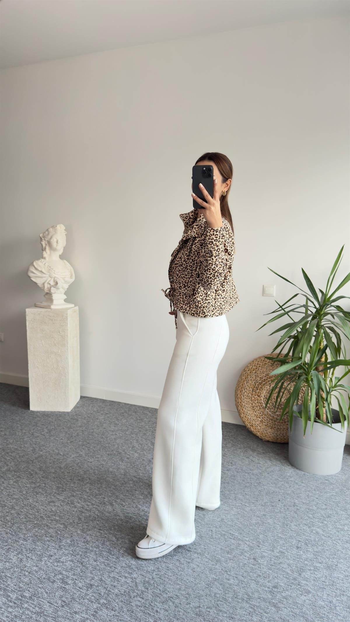 Heris Leopar Desen Gabardin Ceket