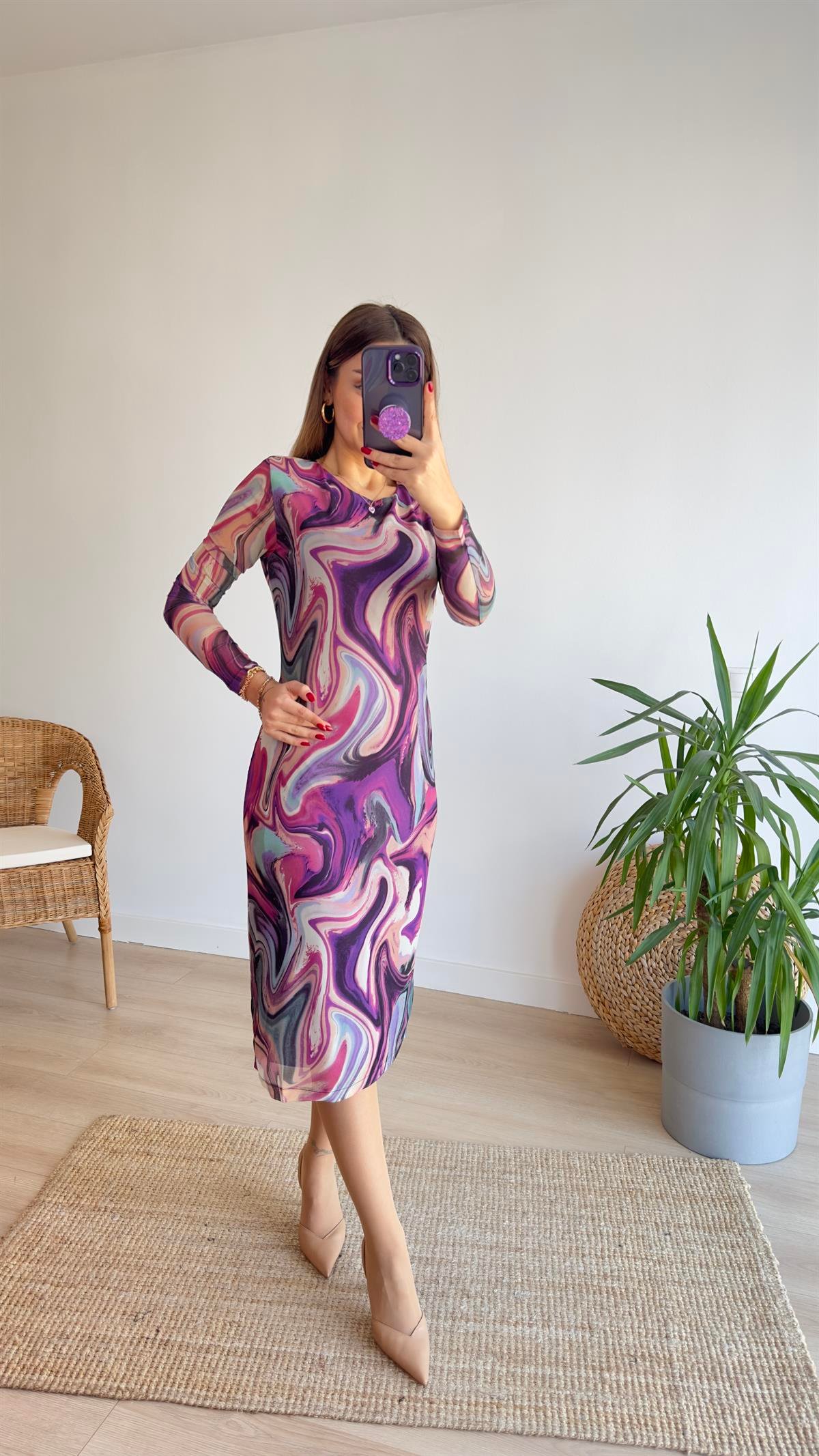 Renkli Batik Desen Elbise 