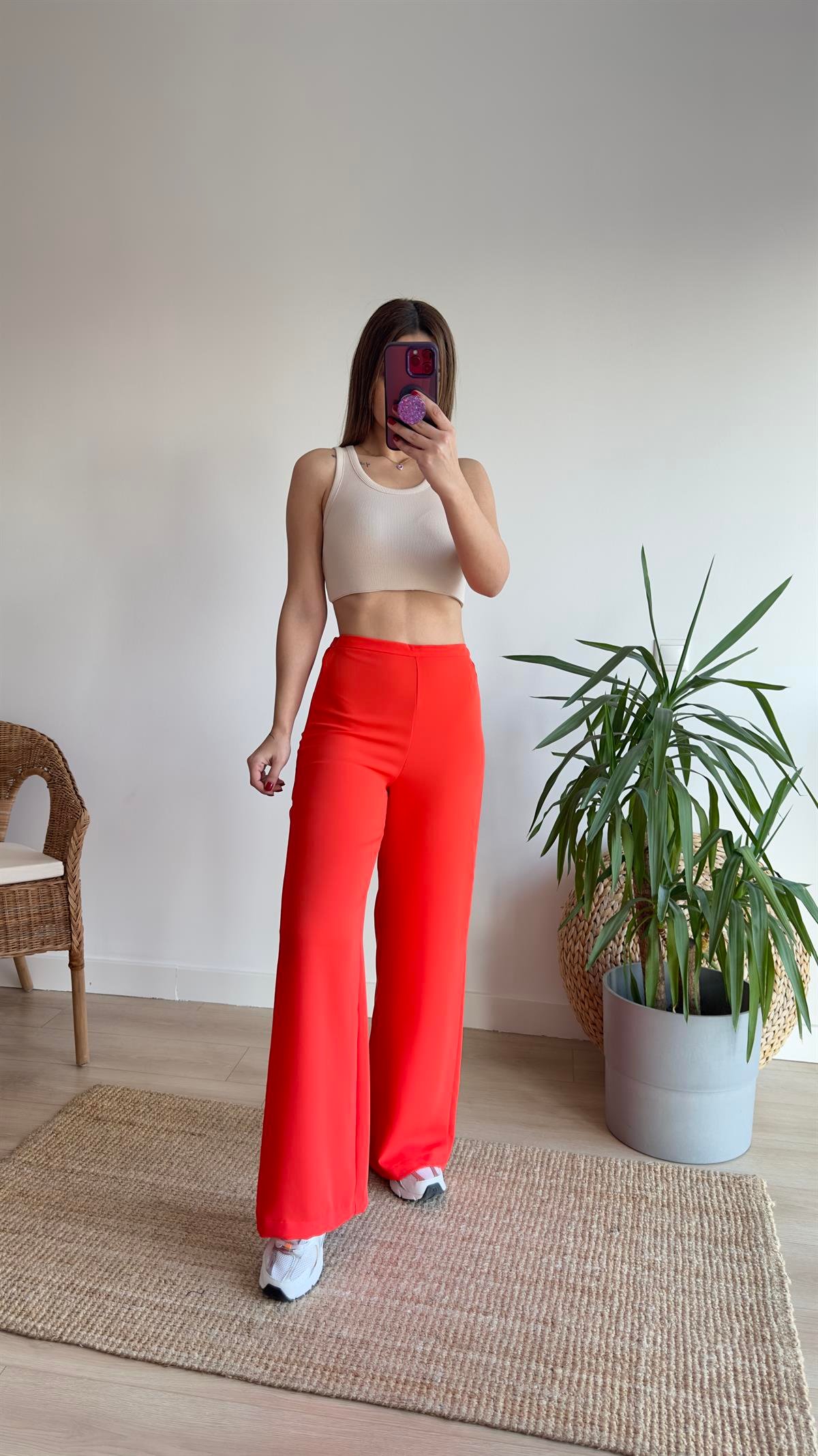 Zra Kırmızı Crep Bol Pantolon