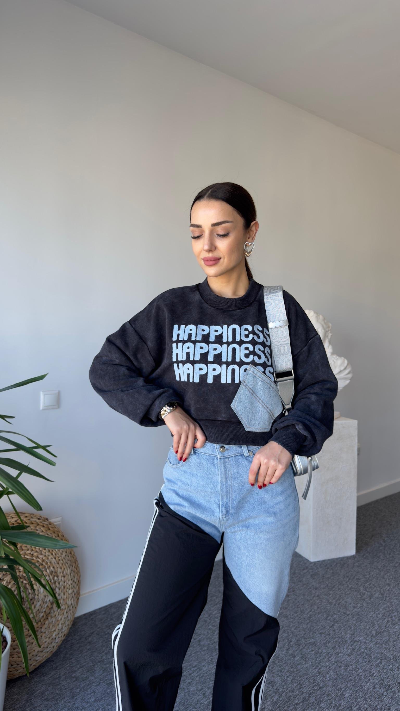 Happıness Kot Cepli Yıkamalı Sweat
