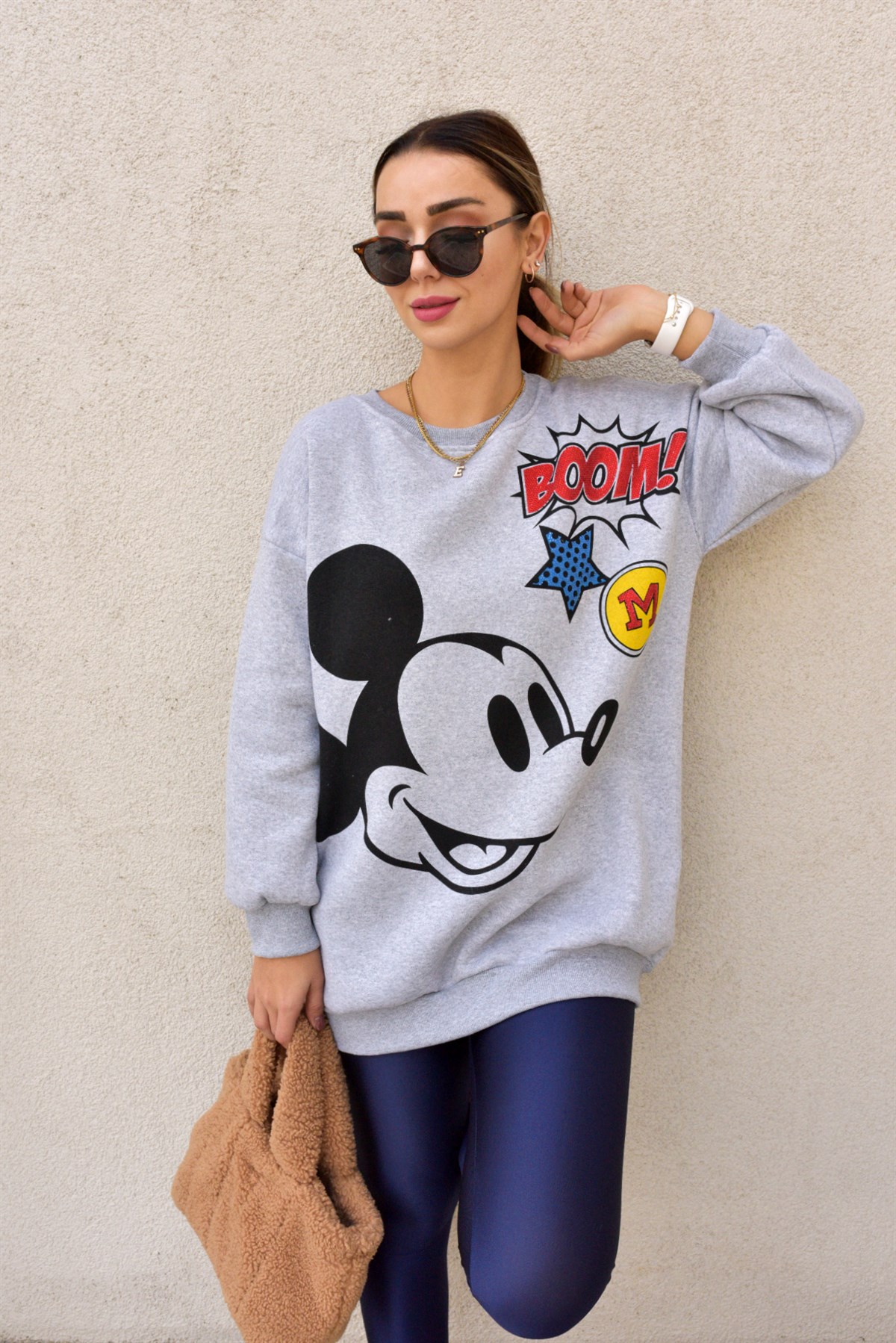 Mickey Baskı Şardonlu Gri Sweat
