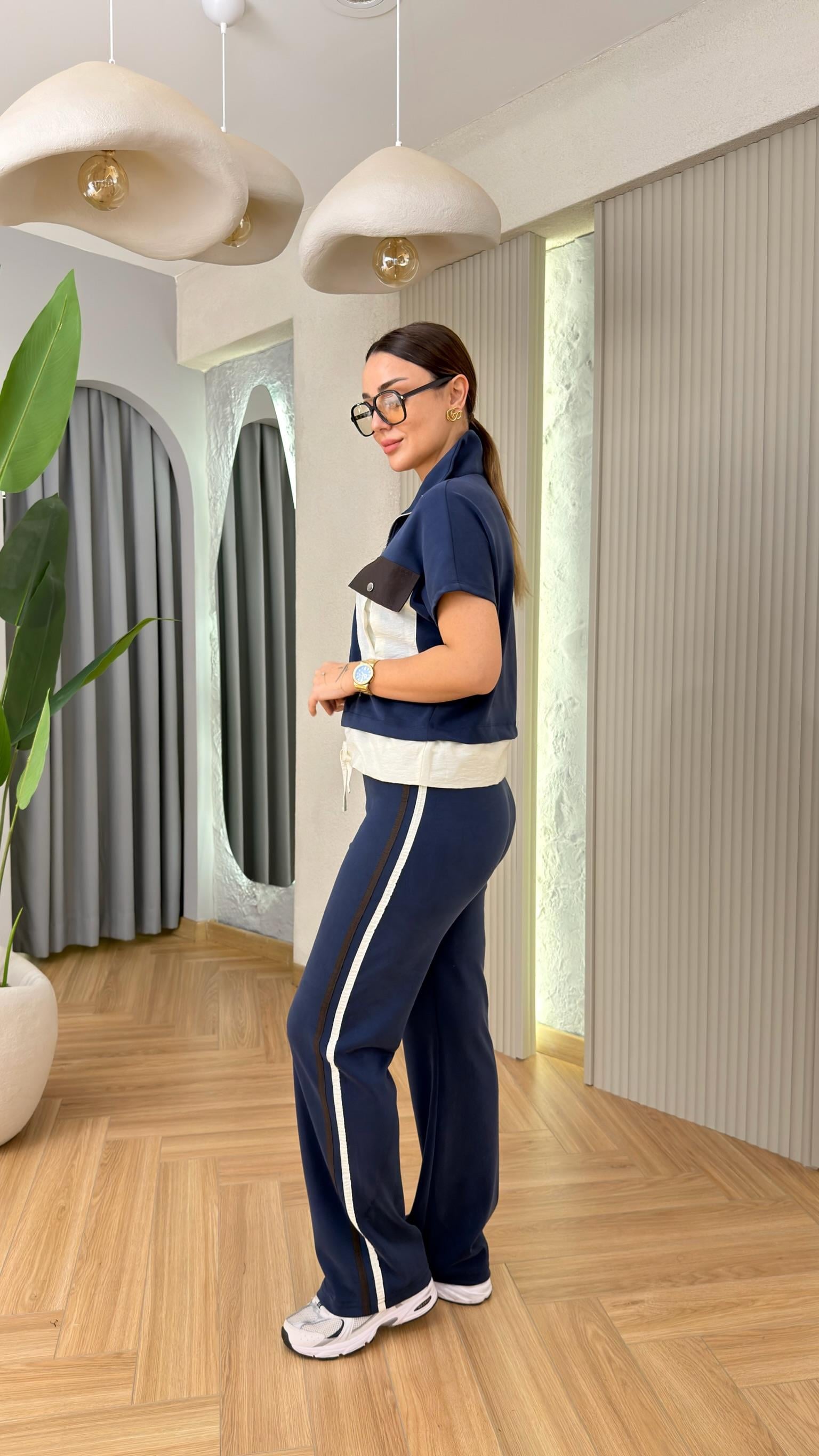 Lacivert Lai Paraşüt Cep Garnili Eşofman Takımı